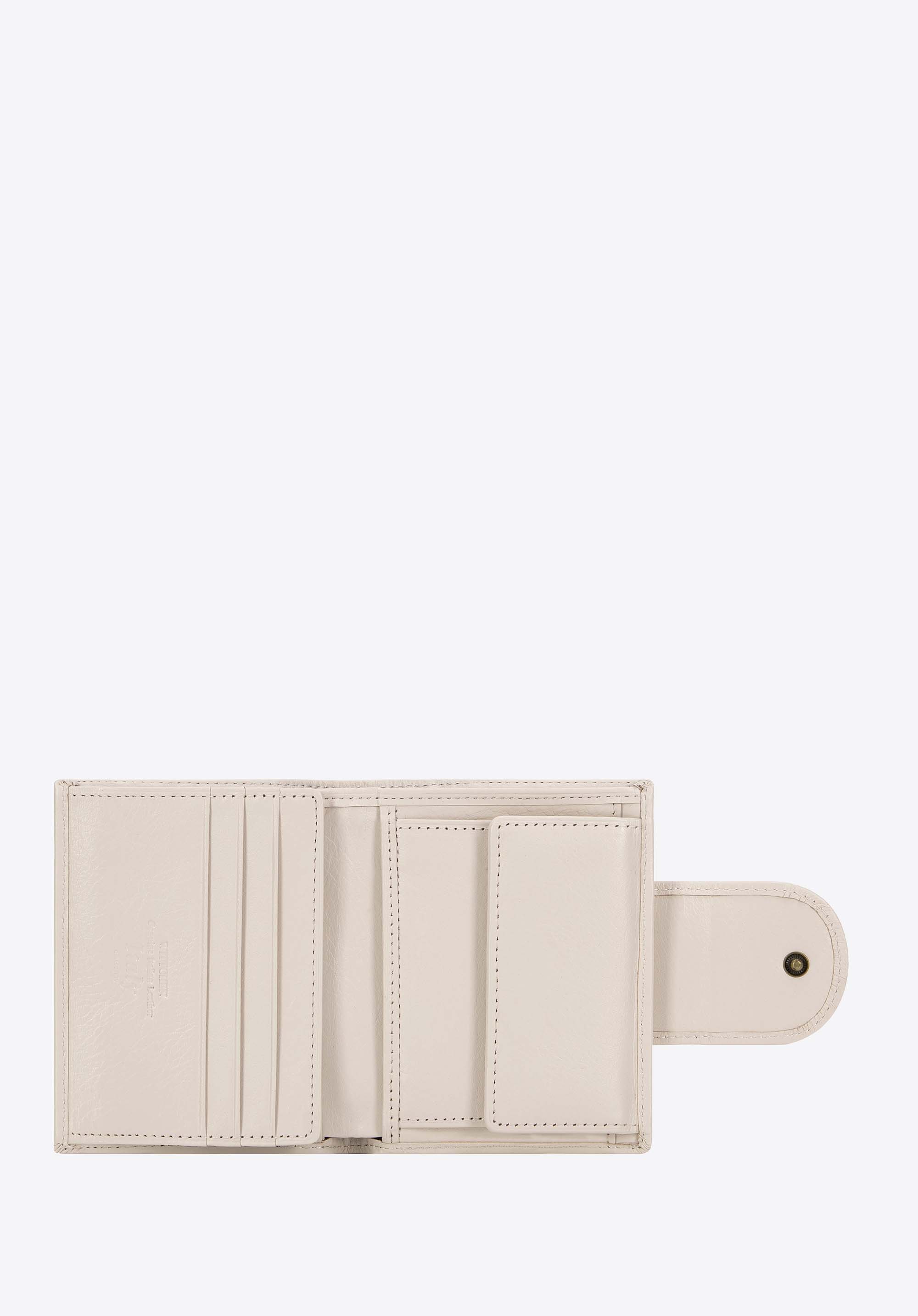 Damen-Geldbörse aus Leder mit elegantem Druckknopfverschluss und Logo, Creme, 21-1-362-9L, Bild 1