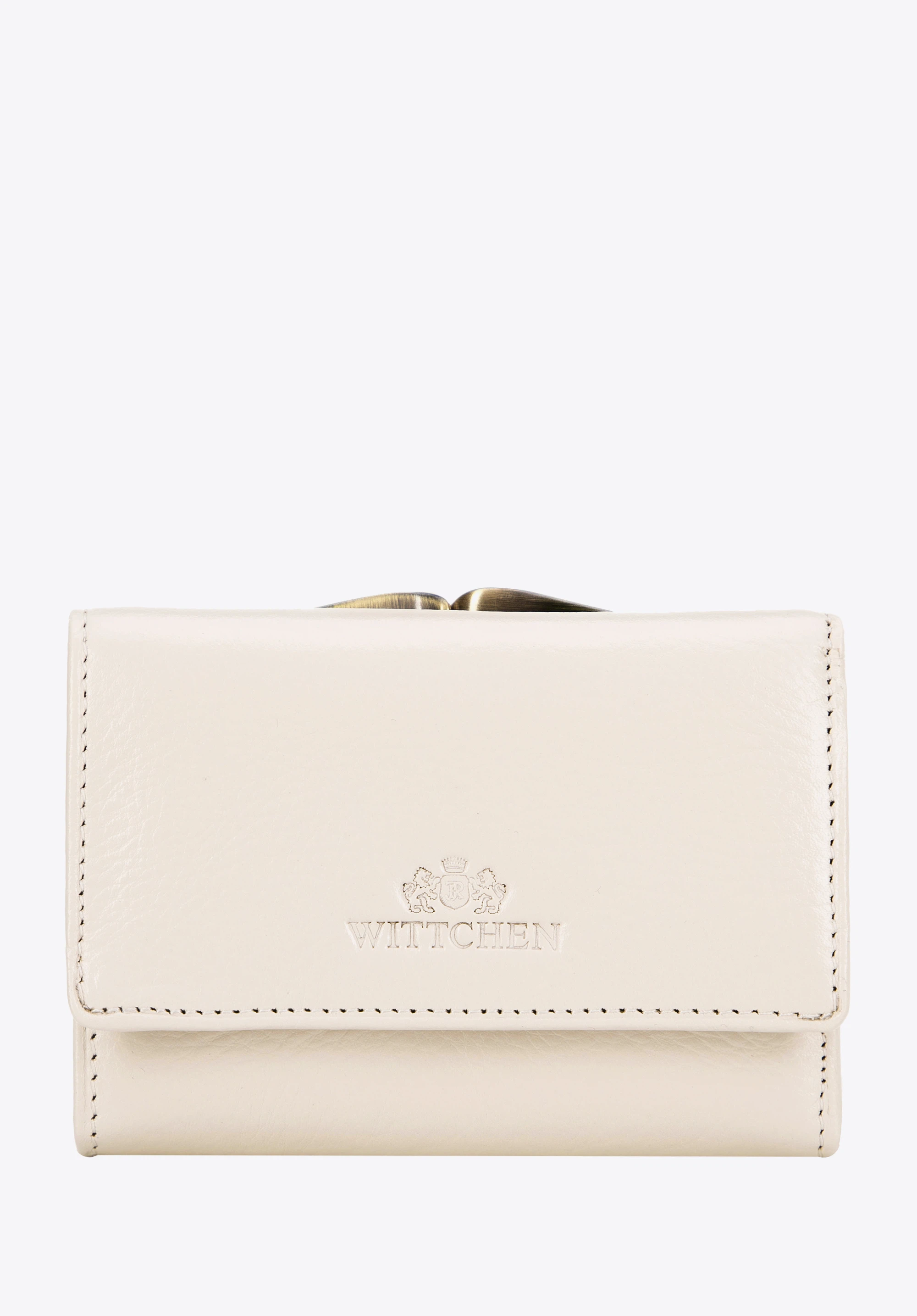 Damen-Geldbörse aus Leder mit geprägtem Logo, Creme, 21-1-053-9L, Bild 1