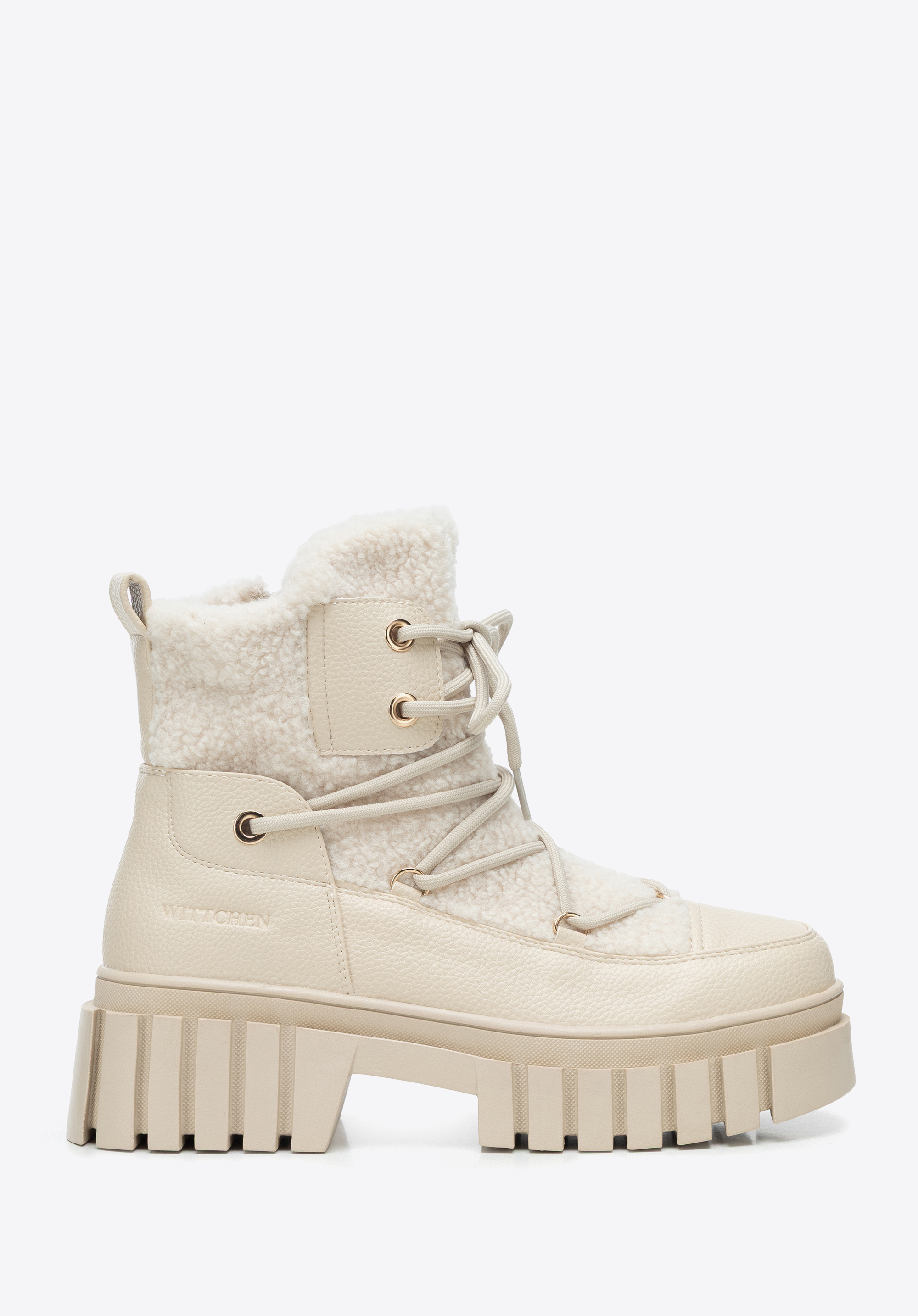 Damen Combat Boots mit Kunstfellbesatz, Creme, 101-DP-850-0-40, Bild 1