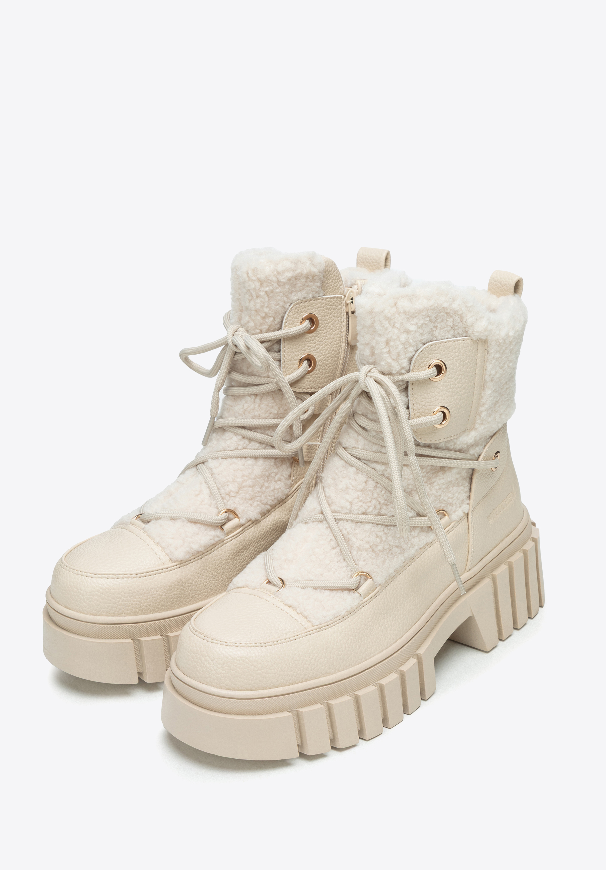 Damen Combat Boots mit Kunstfellbesatz, Creme, 101-DP-850-0-40, Bild 1