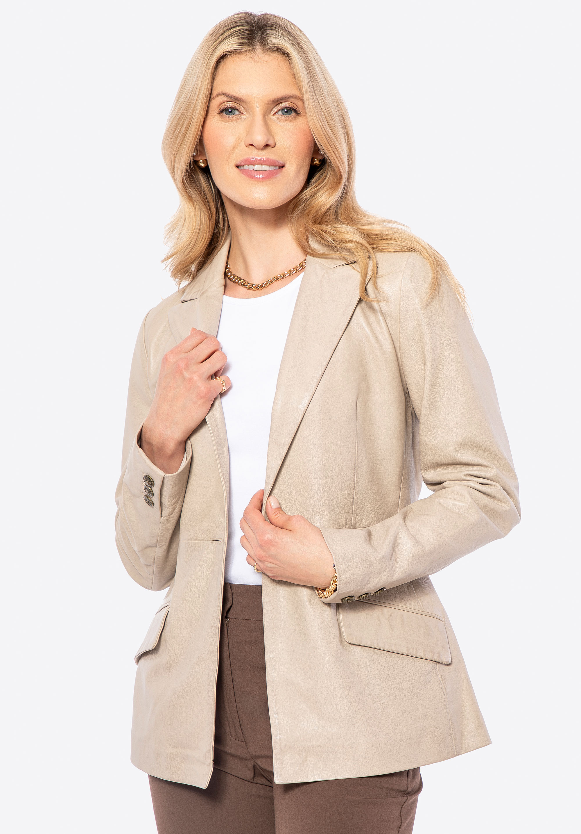 Damen Lammfell Ledermantel, Creme, 100-09-403-0-L, Bild 1
