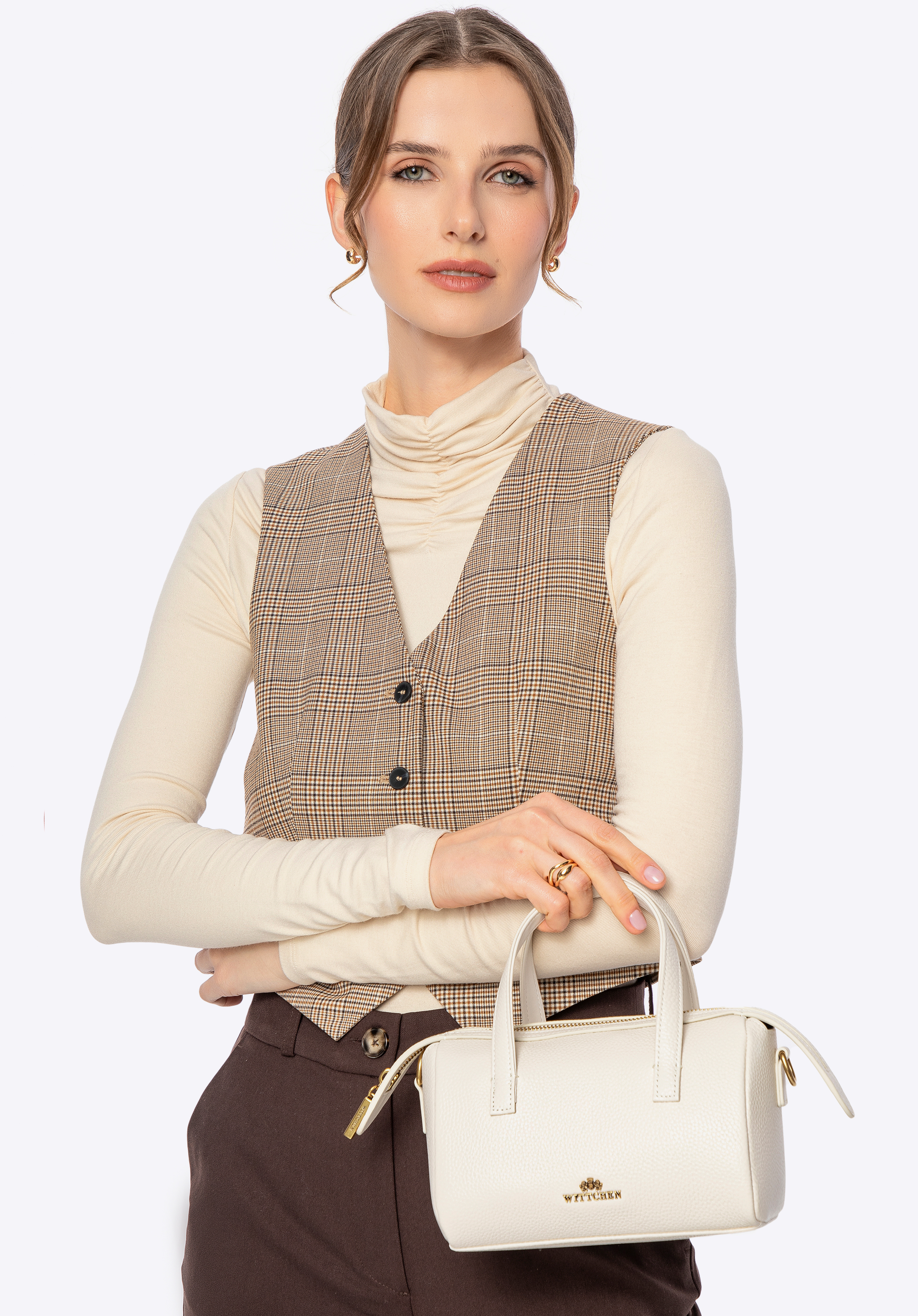 Damen Leder-Tasche, Creme, 100-4E-212-0, Bild 1