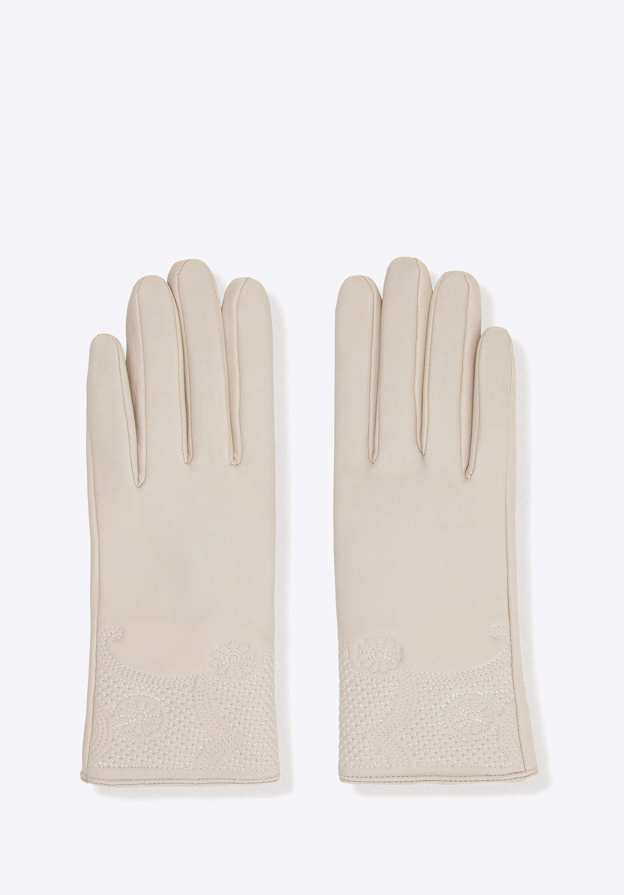 Damen Lederhandschuhe mit Blumenmuster, Creme, 39-6A-050-0-XL, Bild 1