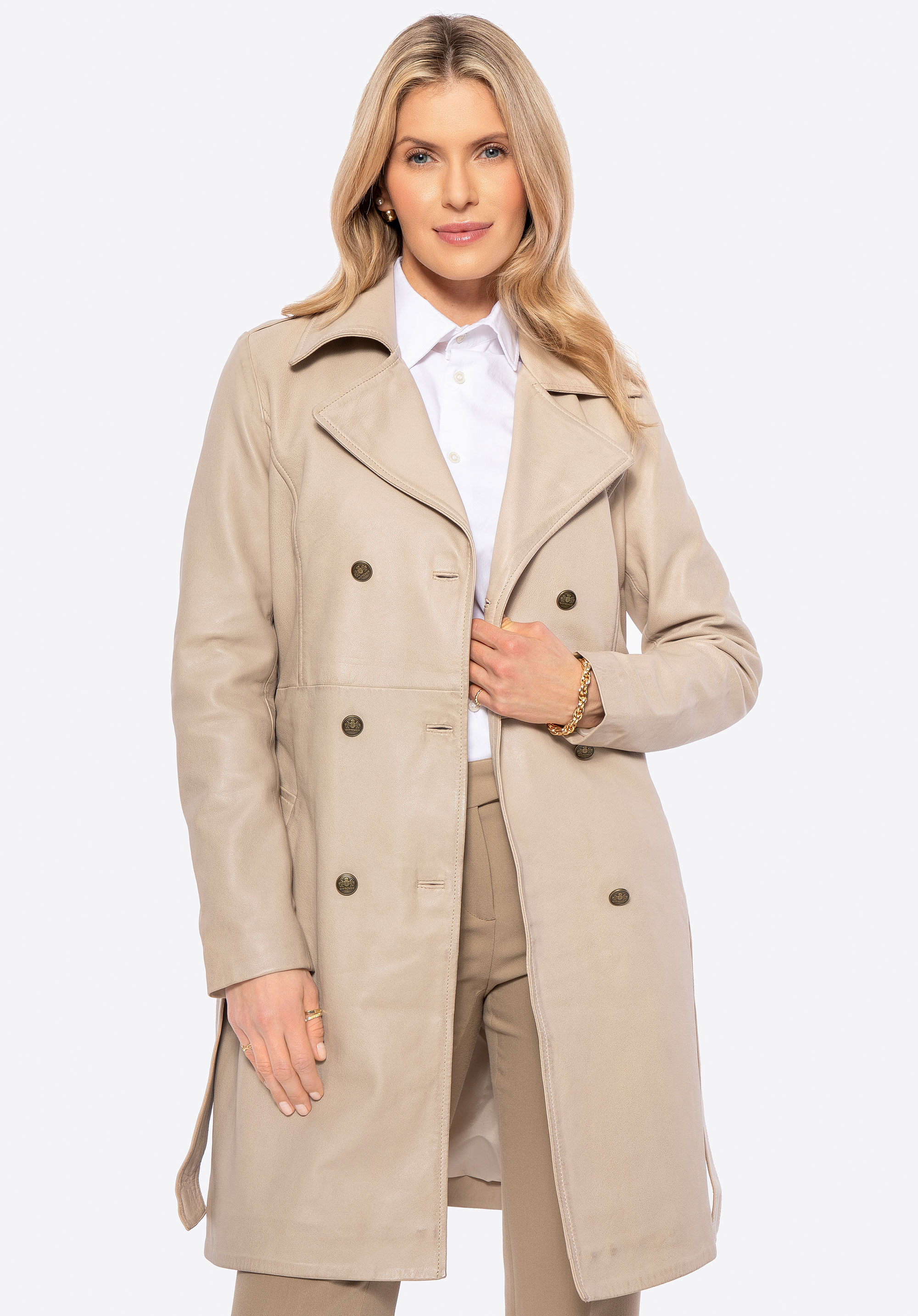 Damen Ledermantel, Creme, 100-09-406-5-S, Bild 1