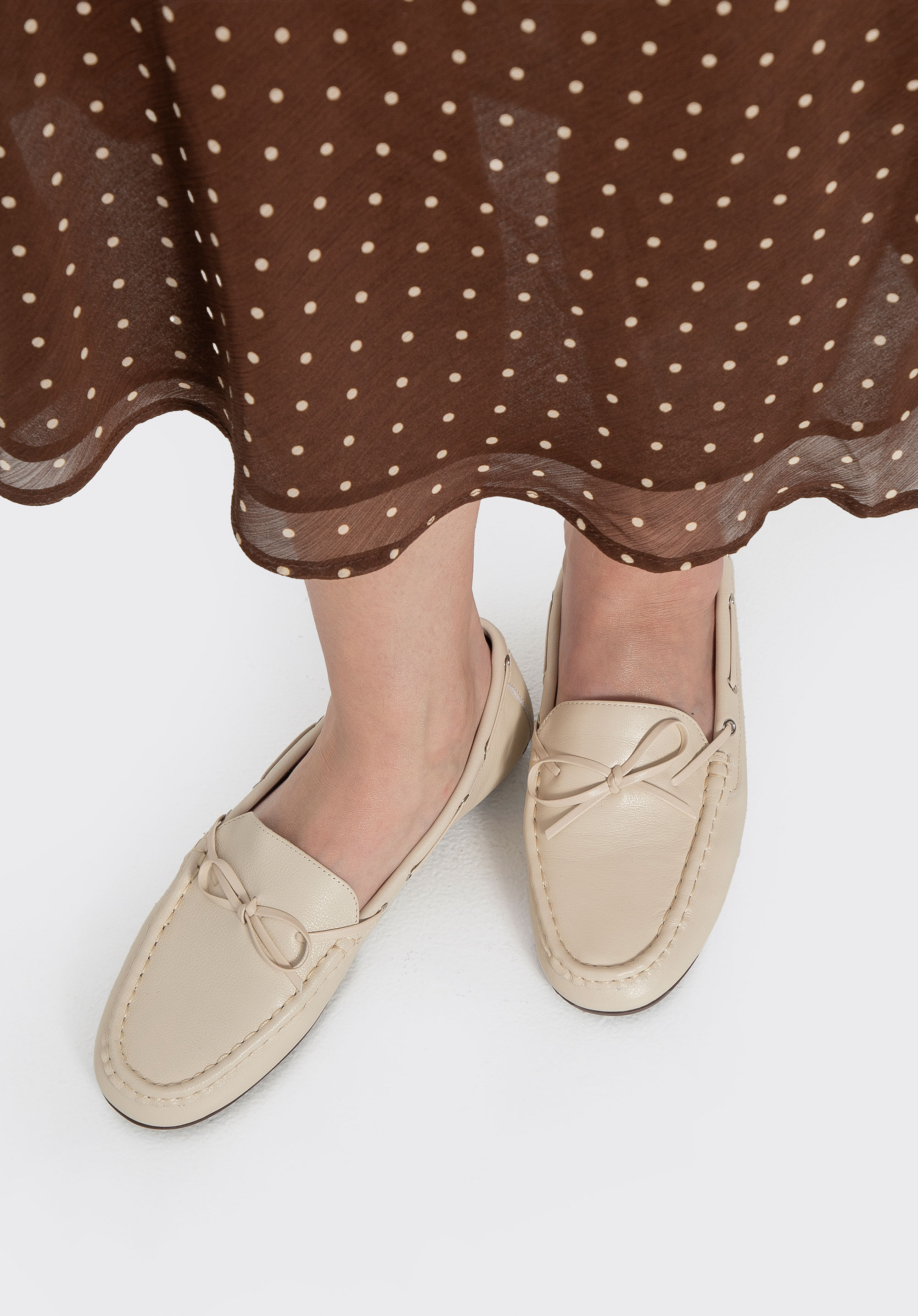 Damen Mokassins aus Leder mit Schnürung, Creme, 100-D-503-9-39, Bild 1