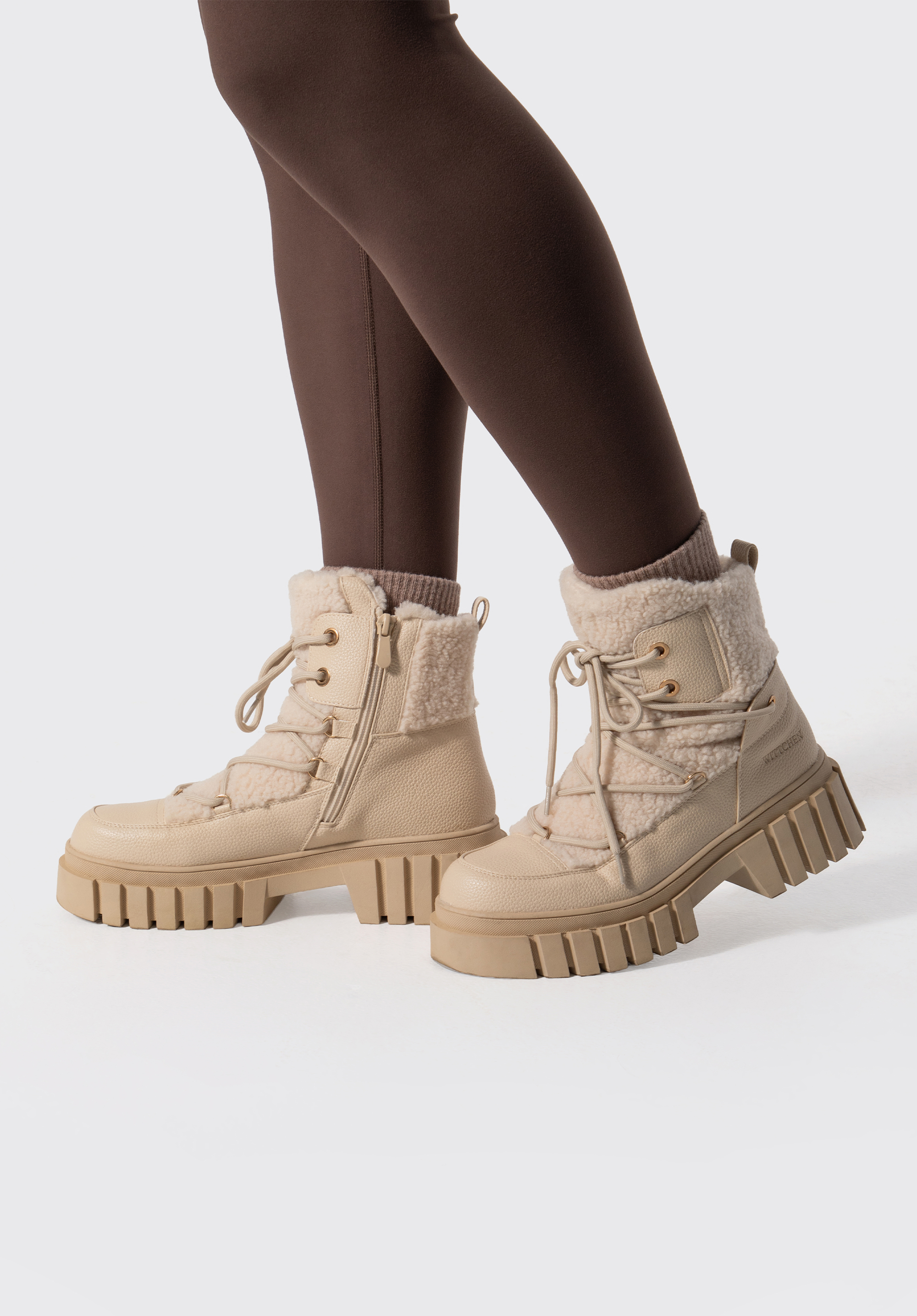 Damen-Plateau-Schneestiefel mit Kunstpelzbesatz, Creme, 103-DP-850-0-36, Bild 1
