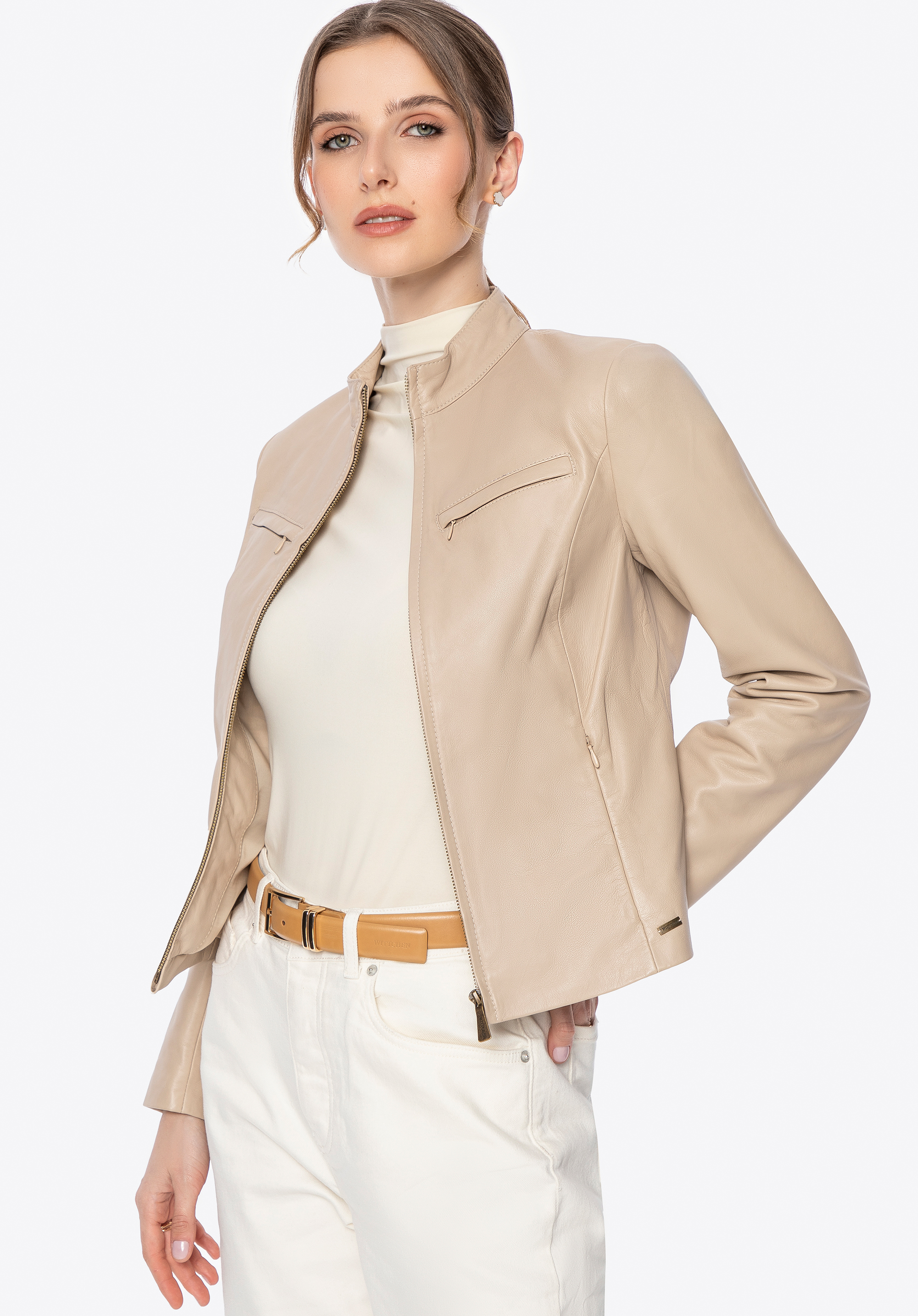 Damen-Rennjacke aus Leder, Creme, 100-09-801-0-S, Bild 1