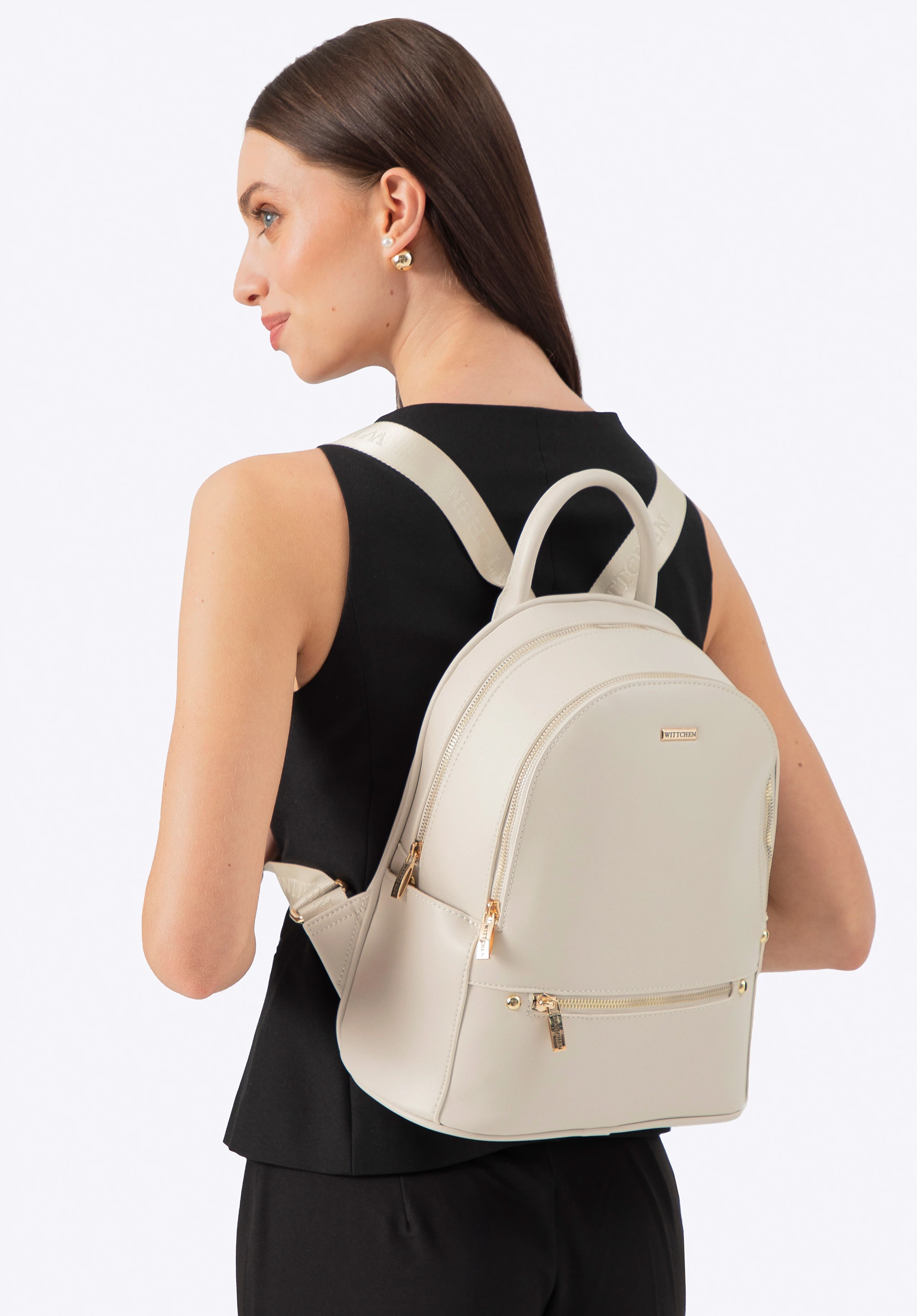Damen-Rucksack aus Öko-Leder mit zwei Fächern, Creme, 100-4Y-237-0, Bild 1