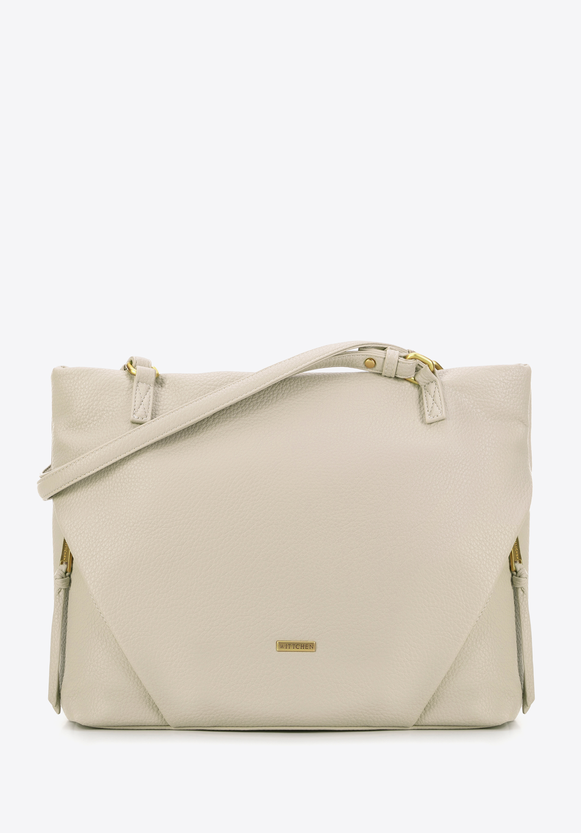 Damen-Shopper mit diagonalen Taschen, Creme, 99-4Y-705-9, Bild 1