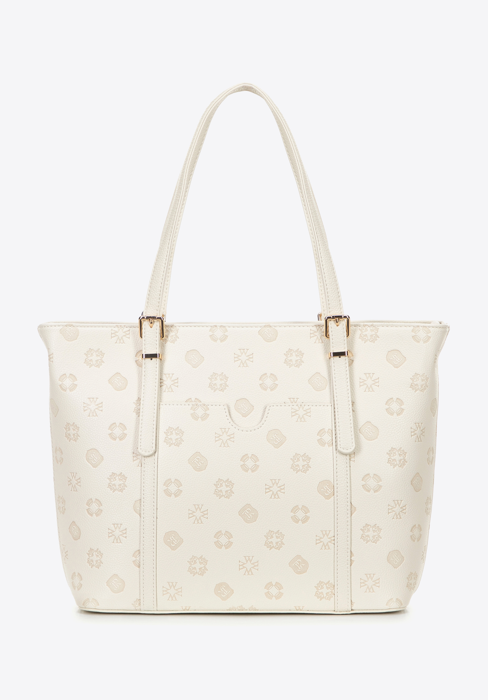 Damen-Shopper aus Kunstleder mit Prägung, Creme, 101-4Y-P05-0, Bild 1