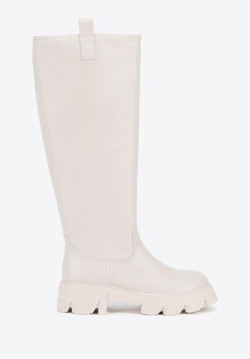 Damen-Stiefel aus Leder mit dicker Sohle, Creme, 95-D-511-9-39, Bild 1