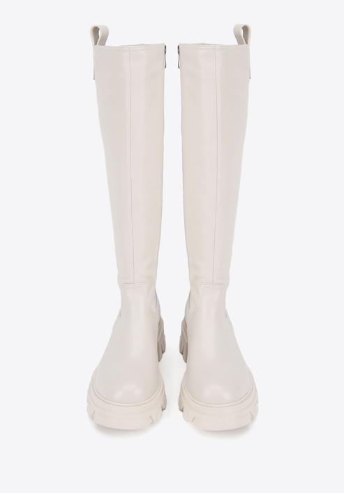 Damen-Stiefel aus Leder mit dicker Sohle, Creme, 95-D-511-9-39, Bild 3