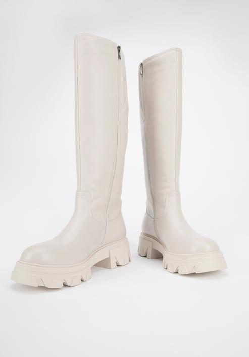 Damen-Stiefel aus Leder mit dicker Sohle, Creme, 95-D-511-1-35, Bild 8