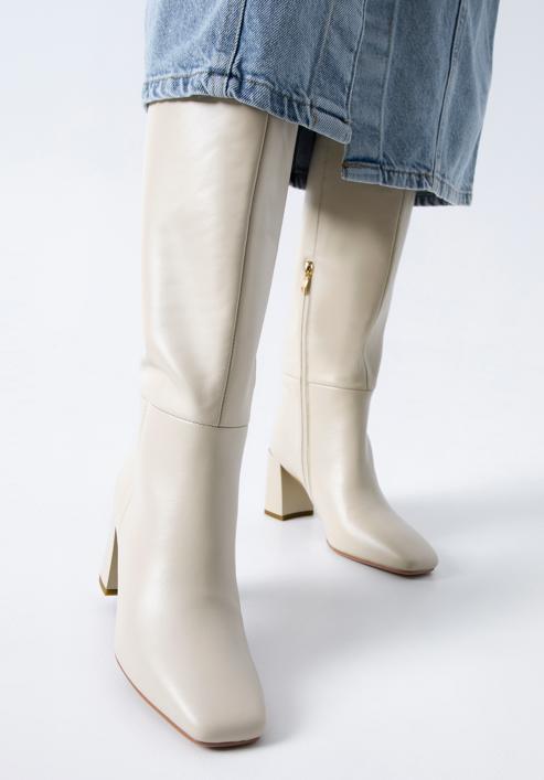Damen-Stiefel aus Leder mit Monogramm, Creme, 97-D-513-0-36, Bild 16