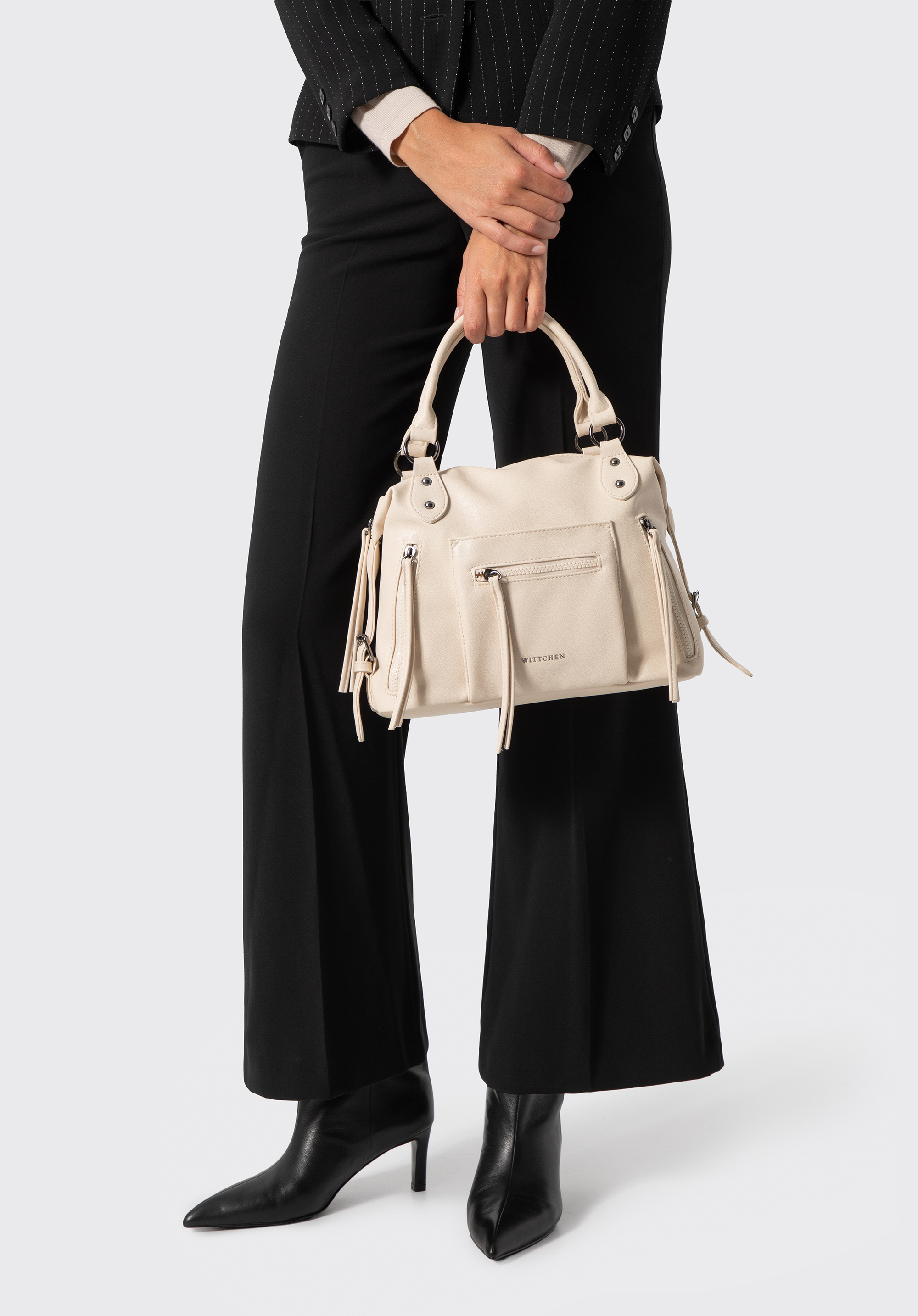 Damen-Tragetasche mit dekorativen Quasten, Creme, 103-4Y-509-0, Bild 1