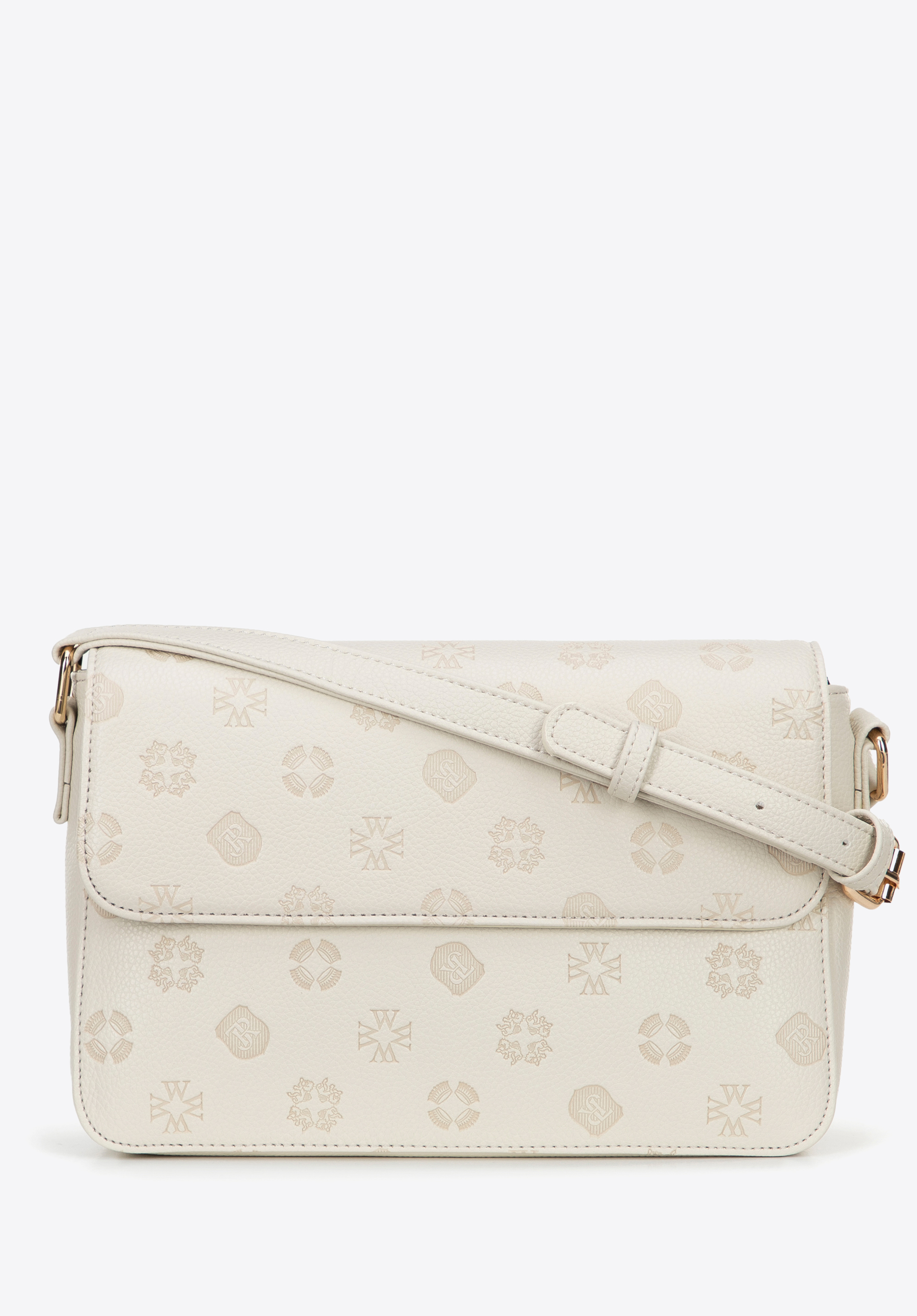 Damen-Umhängetasche aus Kunstleder mit geprägter Signatur, Creme, 101-4Y-P06-0, Bild 1