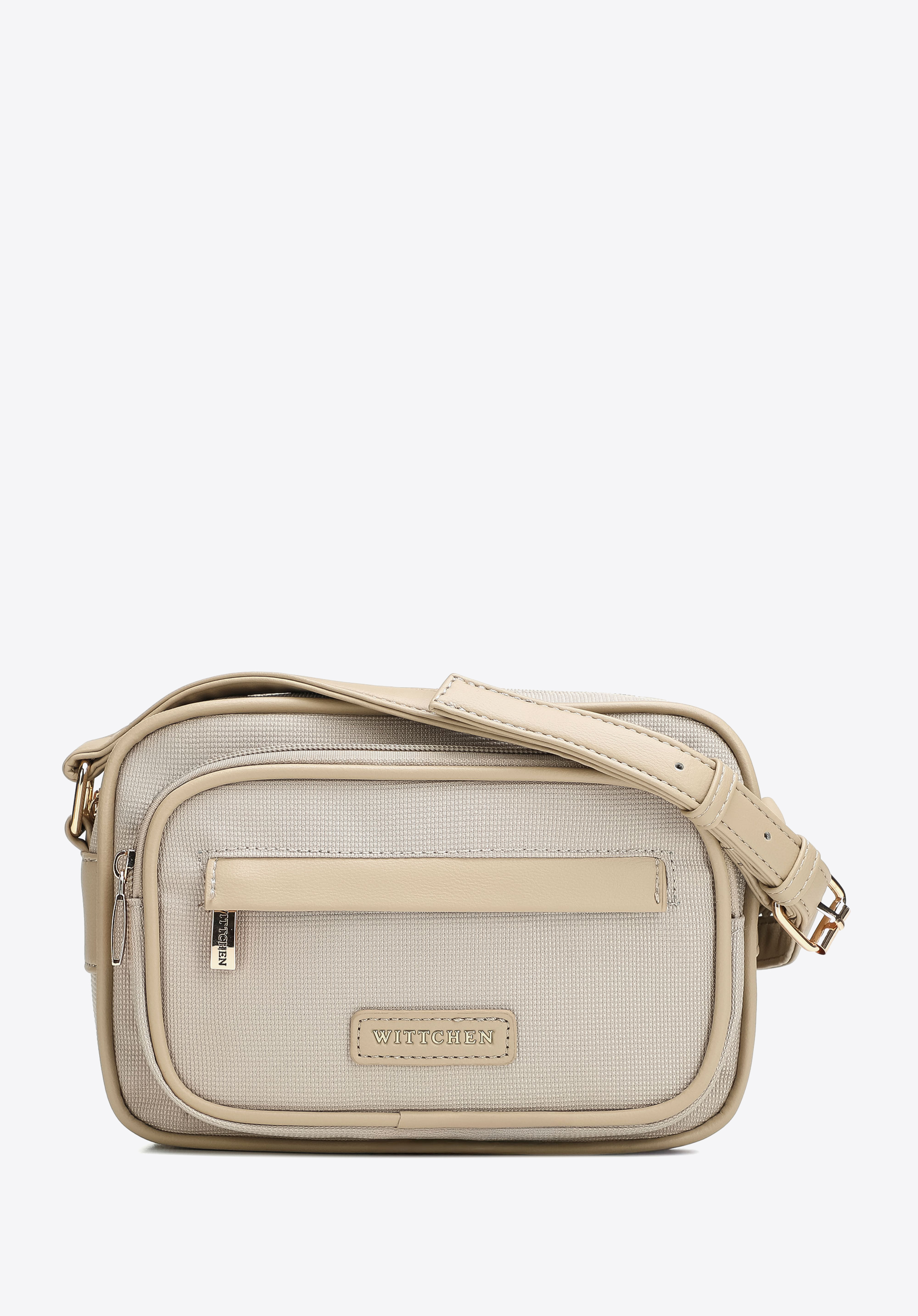 Damen-Umhängetasche mit Details aus Kunstleder, Creme, 102-4Y-402-0, Bild 1