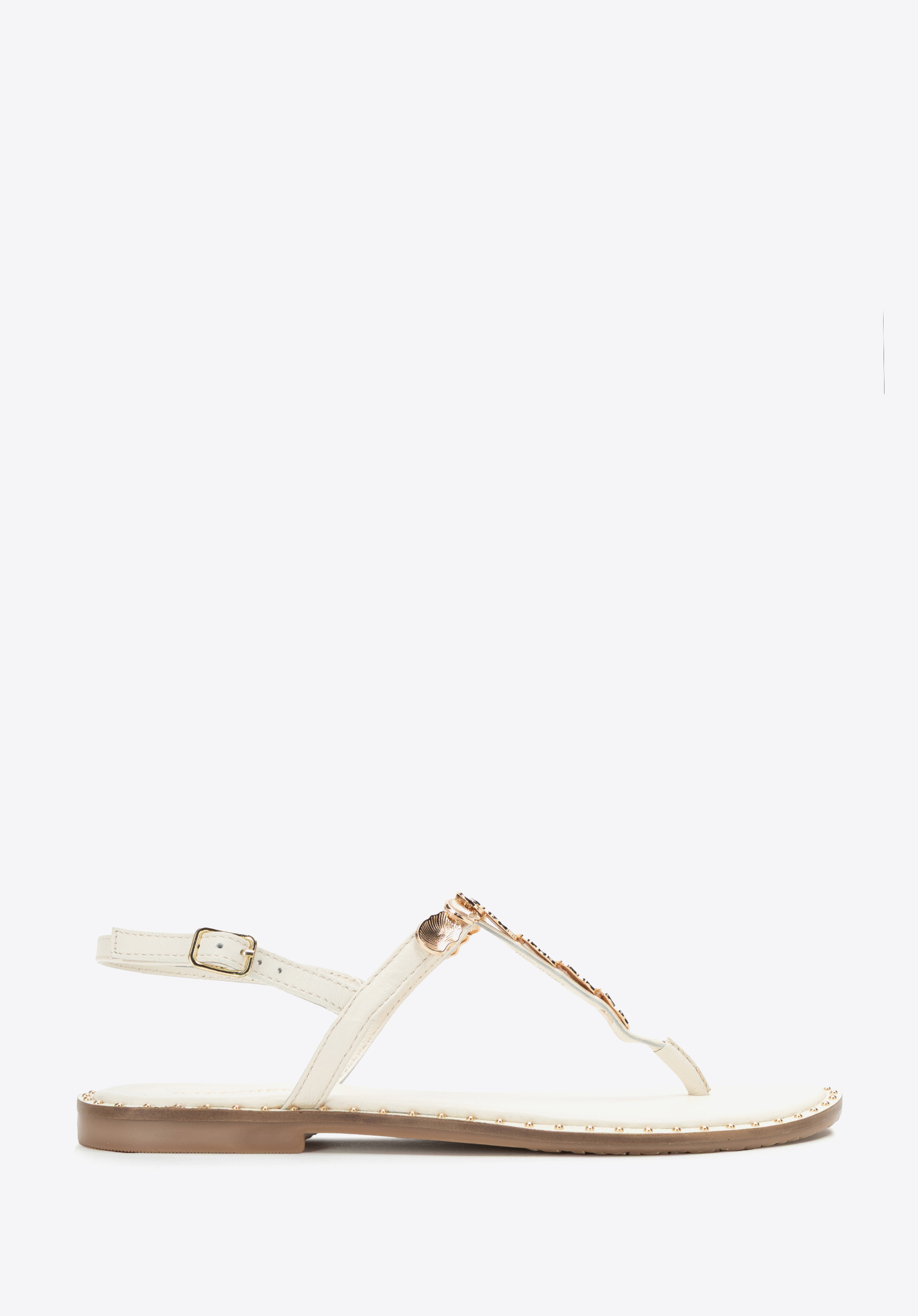Damen-Zehenstegsandalen aus Leder mit Verzierungen, Creme, 100-D-703-0-37, Bild 1