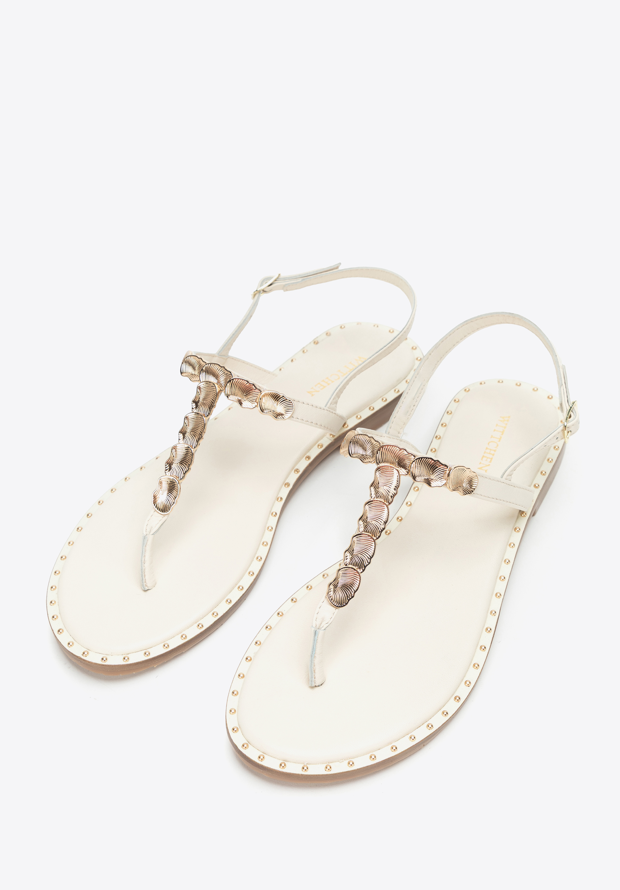 Damen-Zehenstegsandalen aus Leder mit Verzierungen, Creme, 100-D-703-0-38, Bild 1