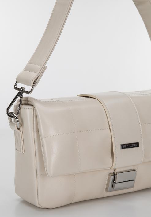 Damenhandtasche aus glänzendem, gestepptem Öko-Leder, Creme, 94-4Y-415-0, Bild 5