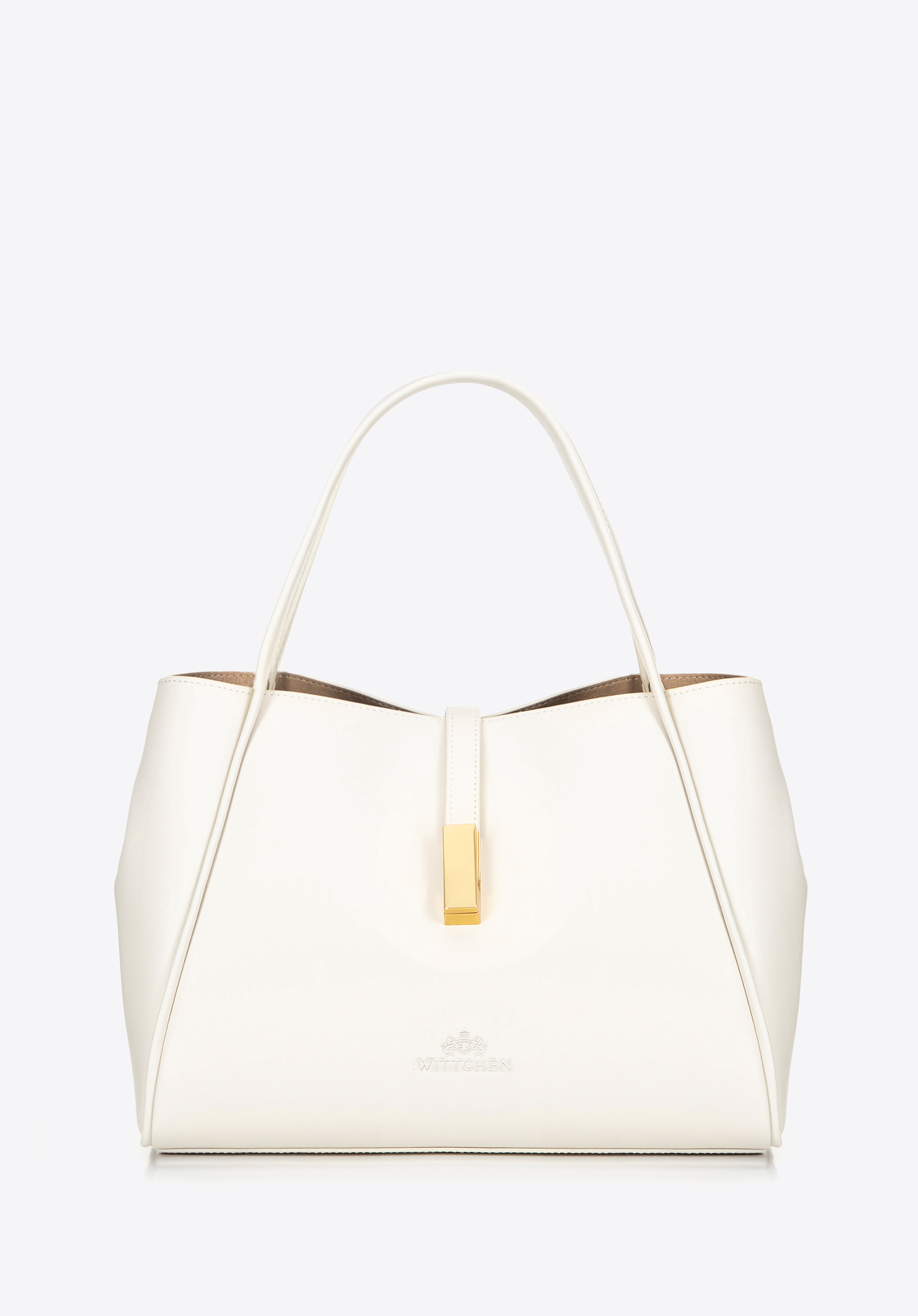 Damenhandtasche aus Leder mit abnehmbarem Etui, Creme, 100-4E-202-0, Bild 1