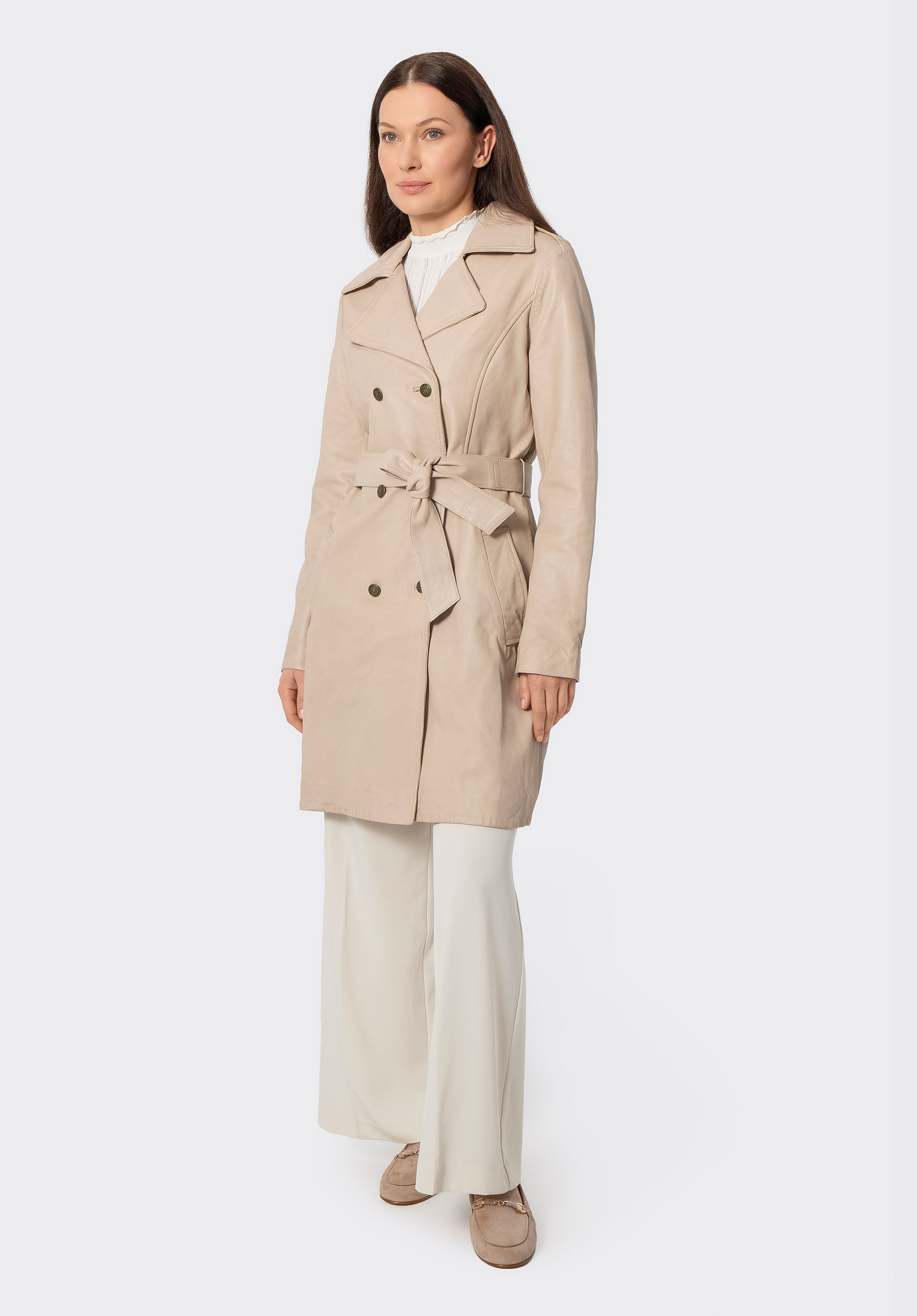 Damenmantel aus Schaffellleder, Creme, 100-09-406-0-M, Bild 1