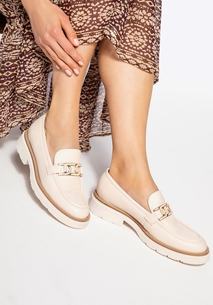 Damenmokassins aus Naturleder mit Schnalle, Creme, 100-D-103-0-37, Bild 1