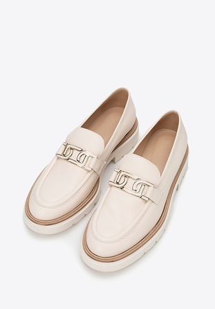 Damenmokassins aus Naturleder mit Schnalle, Creme, 100-D-103-0-37_5, Bild 1