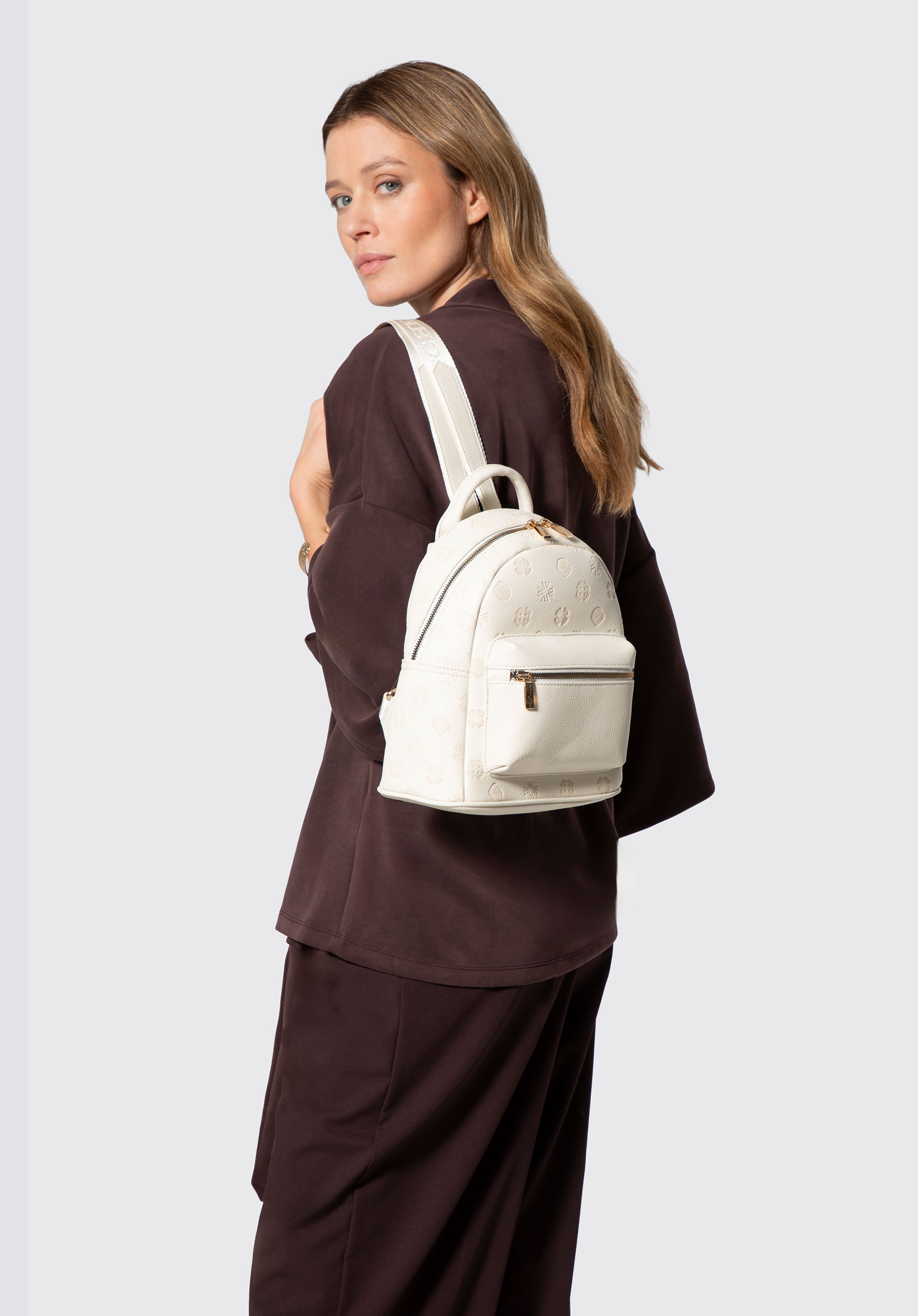 Damenrucksack aus Kunstleder mit Prägung, Creme, 101-4Y-P09-0, Bild 1