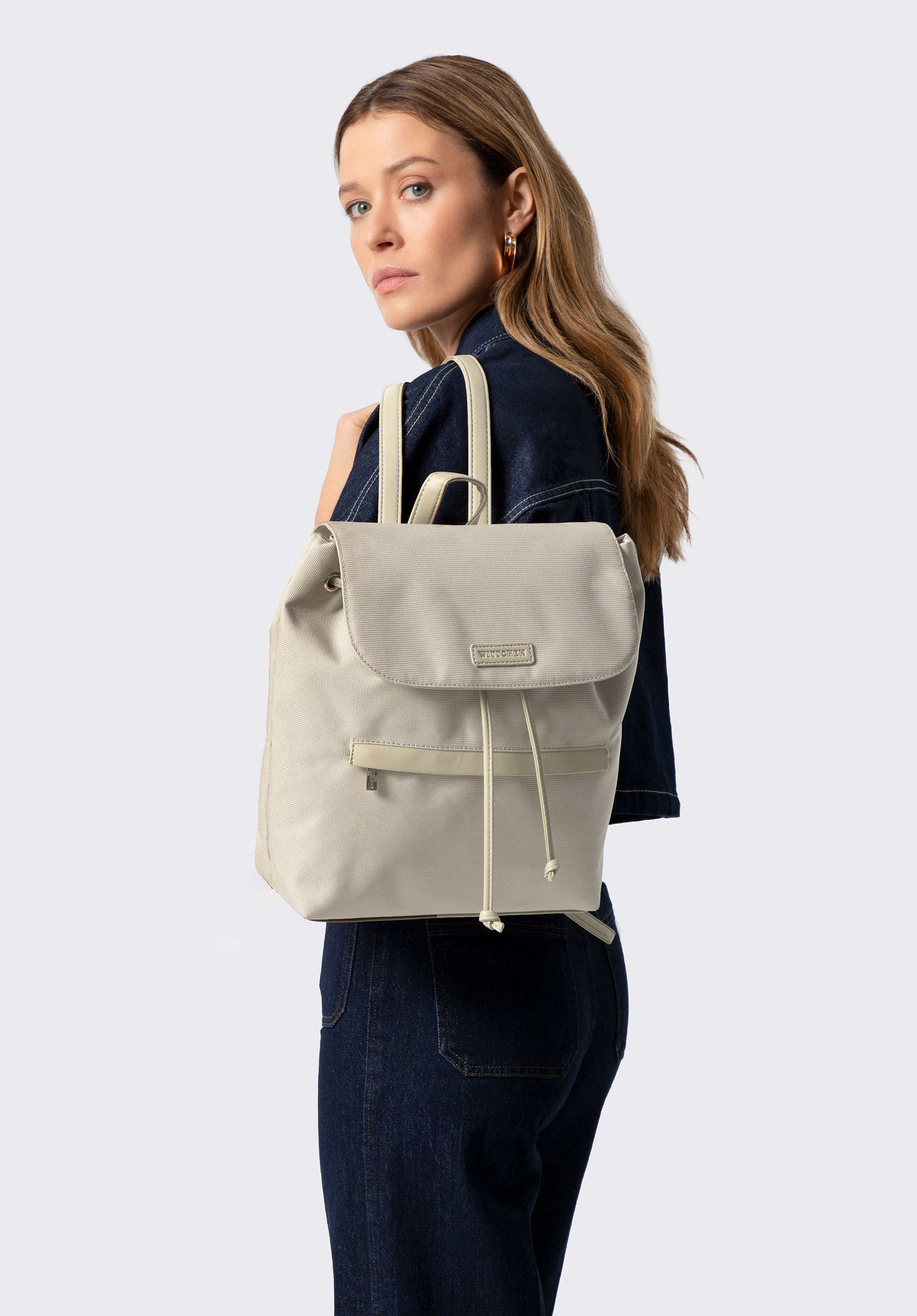 Damenrucksack mit Überschlagklappe, Creme, 102-4Y-403-0, Bild 1