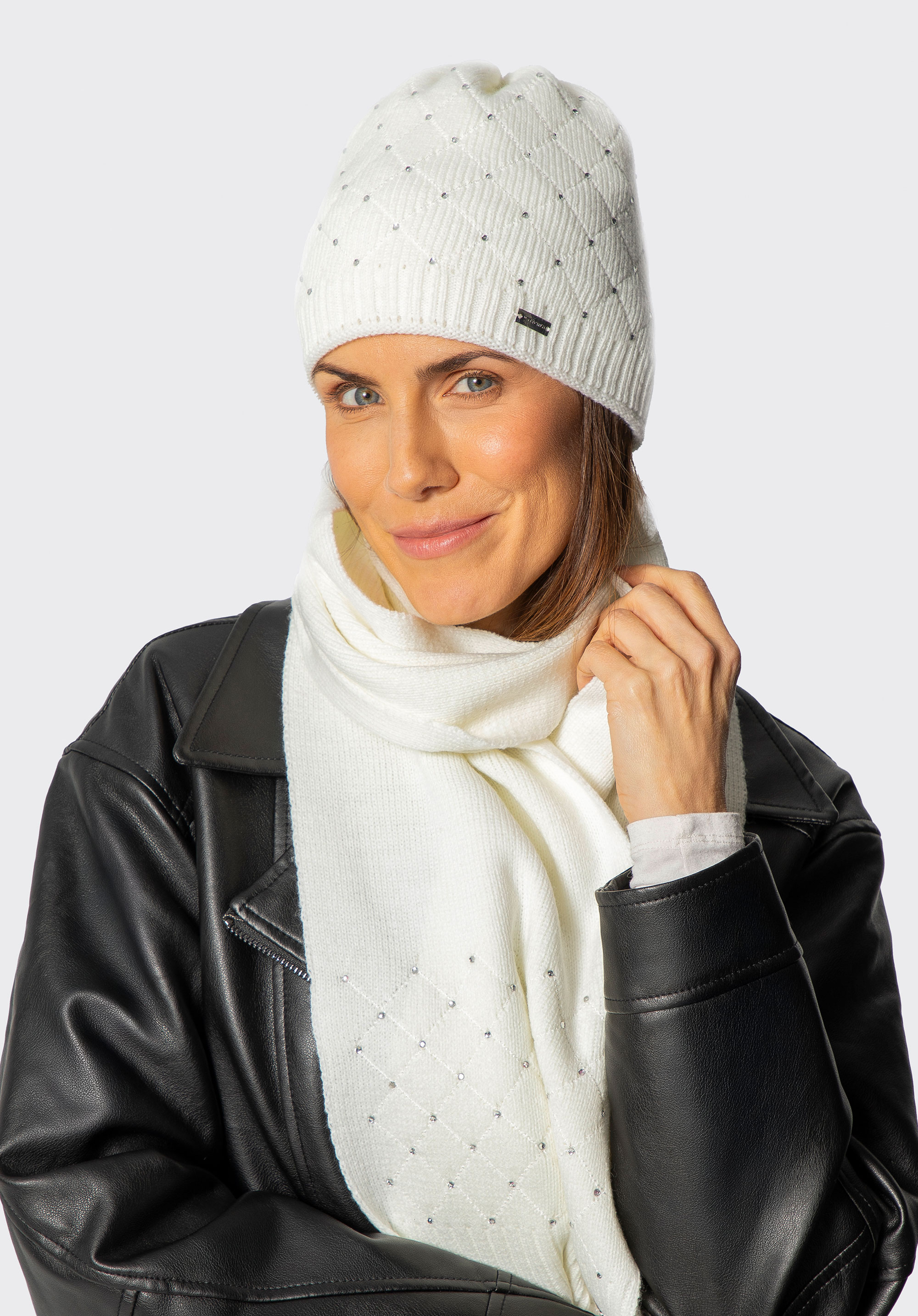 Damenschal mit Strass-Dekor, Creme, 101-7F-001-0, Bild 1