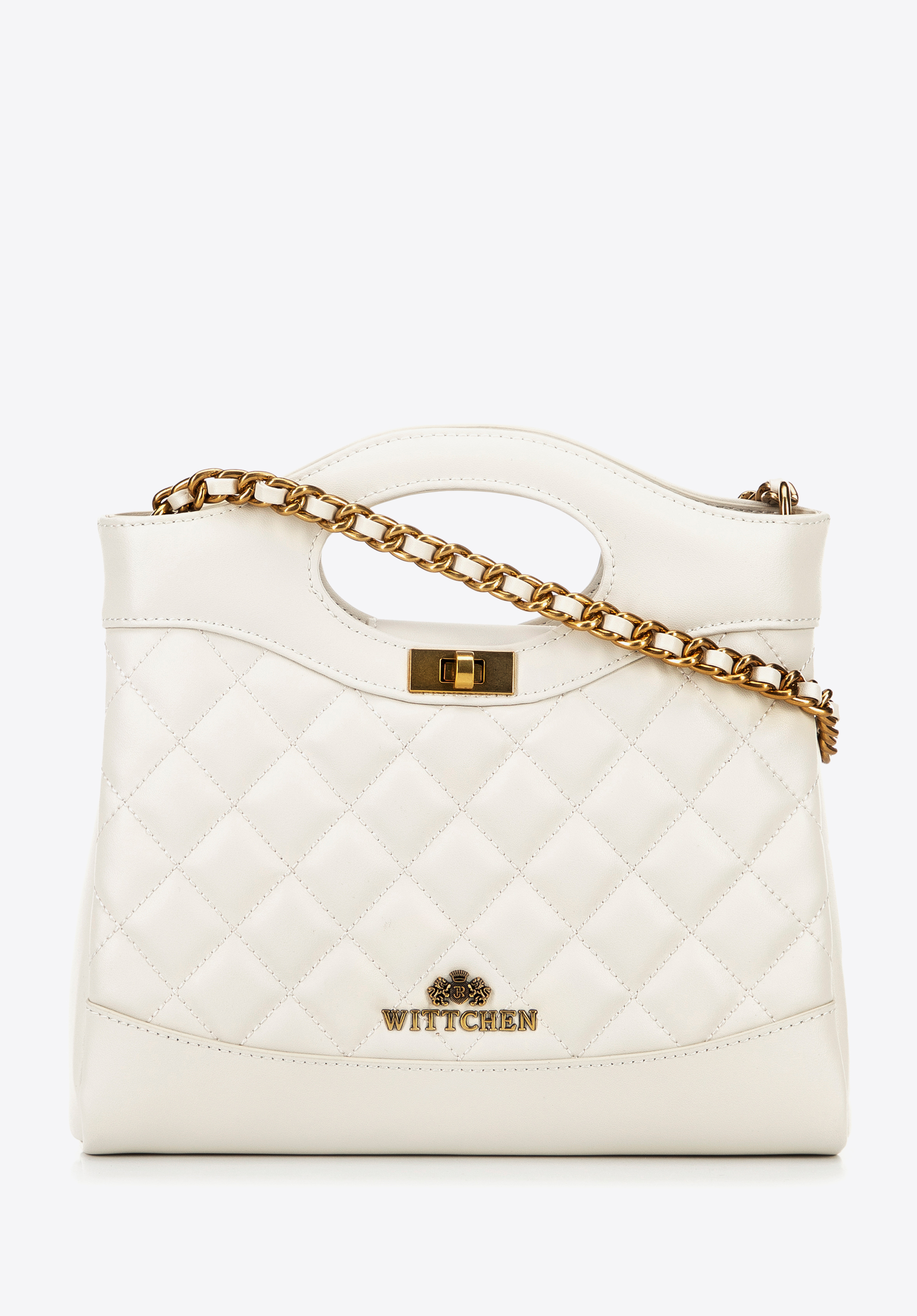 Gesteppte Mini-Tasche aus Leder mit Kette, Creme, 100-4E-230-0, Bild 1