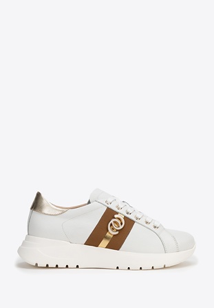 Damen-Sneakers aus Naturleder, creme-gold, 100-D-100-0-38, Bild 1