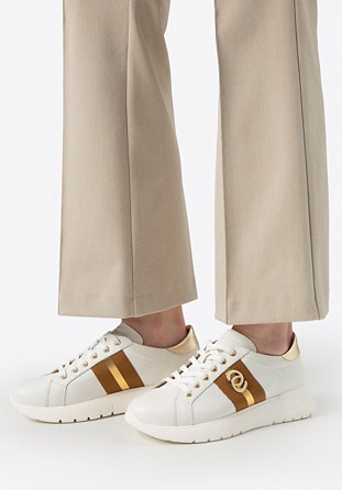 Damen-Sneakers aus Naturleder, creme-gold, 100-D-100-0-38, Bild 1