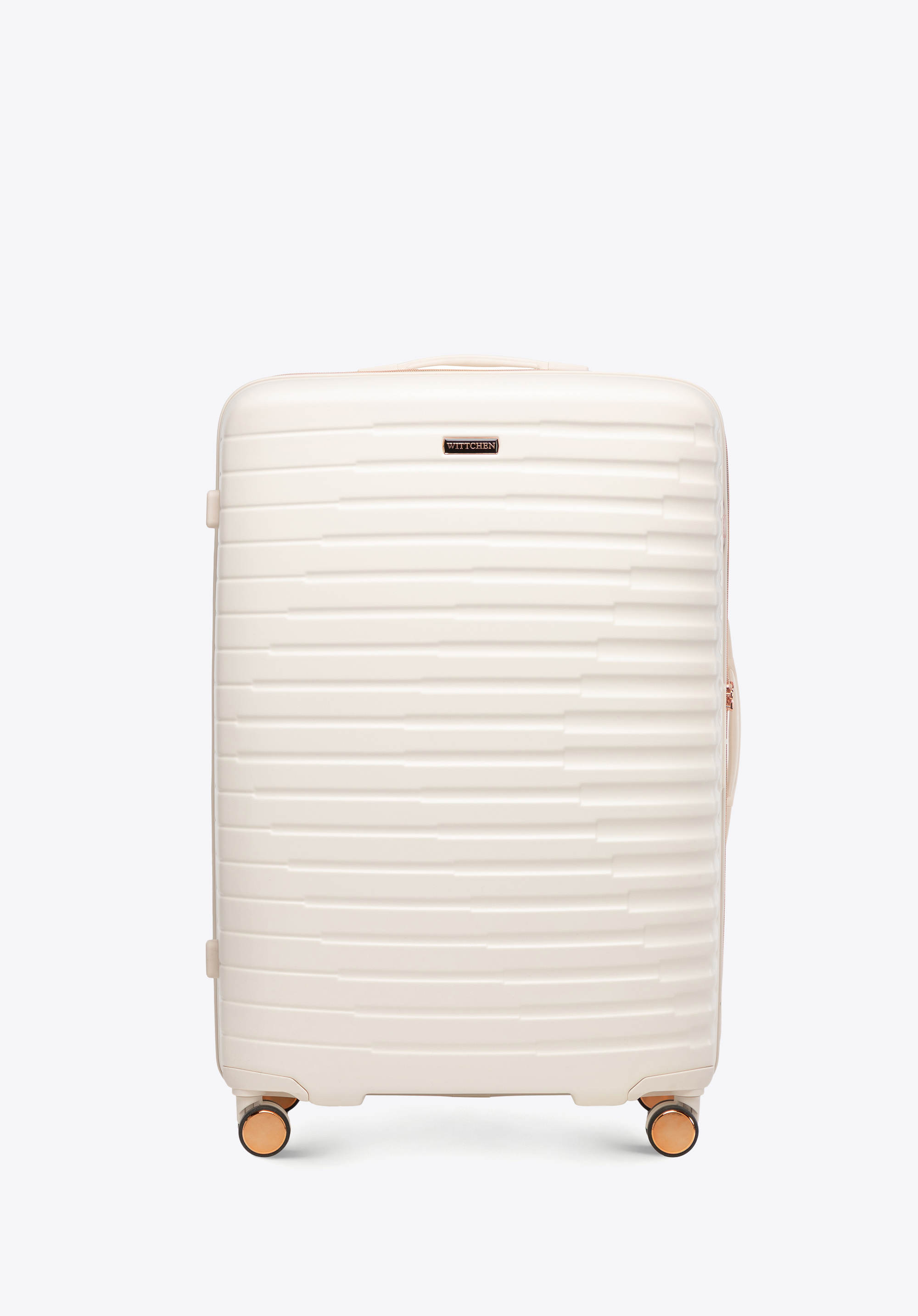 Großer Koffer aus Polycarbonat mit horizontalen Rillen, creme-gold, 56-3P-613-88G, Bild 1