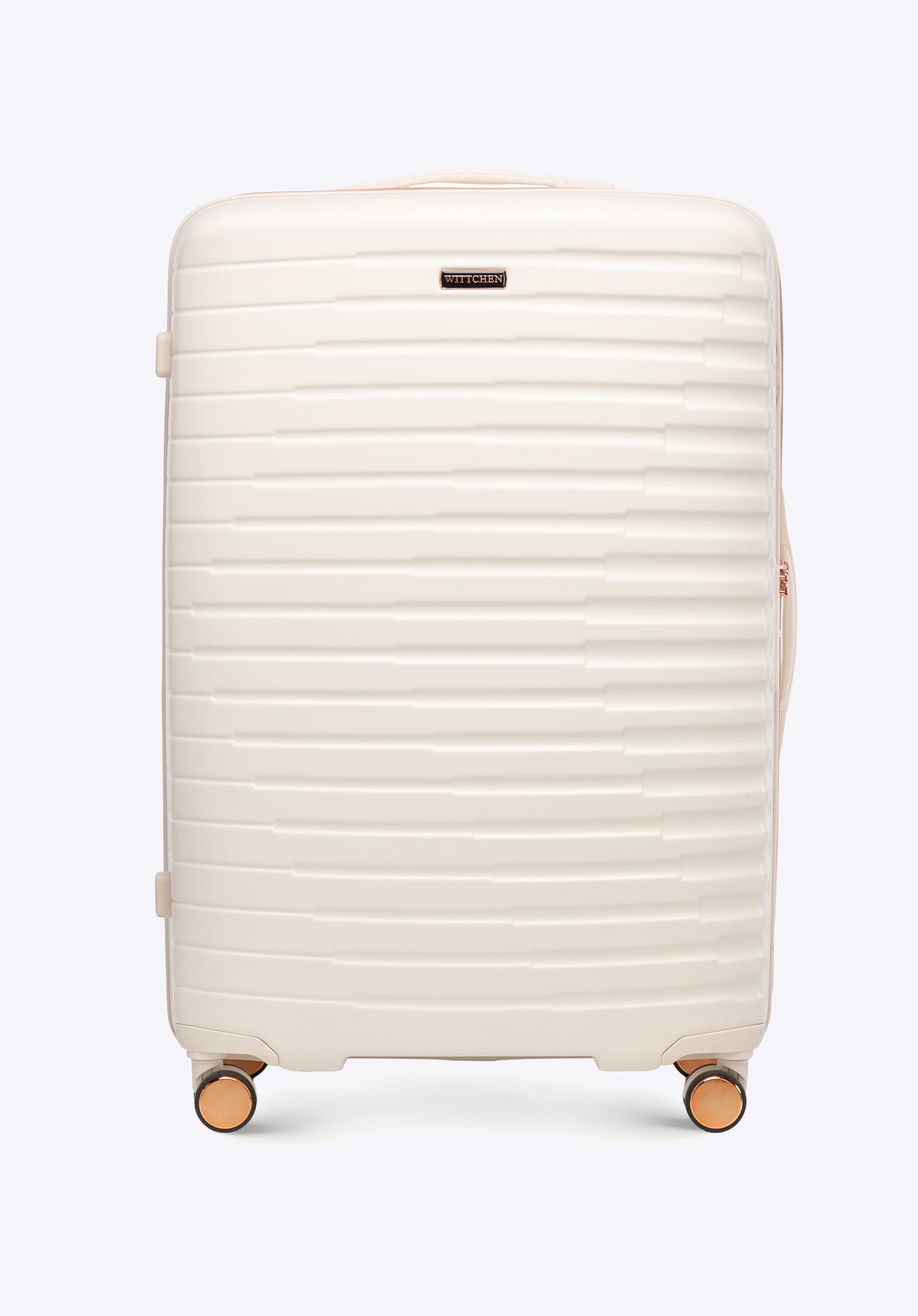 Großer Koffer aus Polycarbonat mit horizontalen Rillen, creme-gold, 56-3P-613-88G, Bild 1