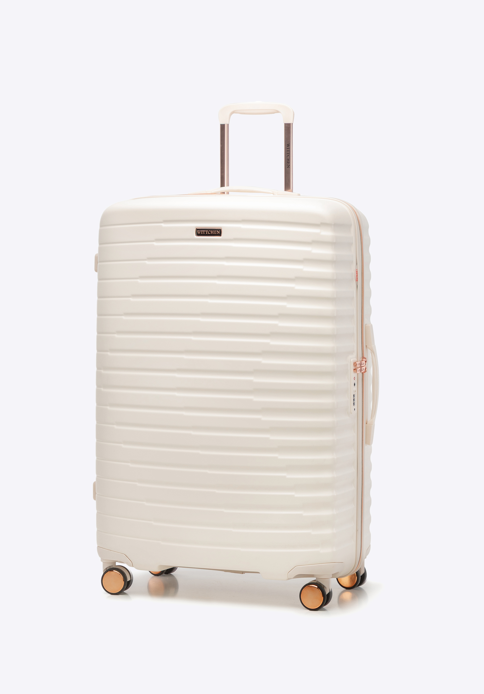 Großer Koffer aus Polycarbonat mit horizontalen Rillen, creme-gold, 56-3P-613-88G, Bild 1