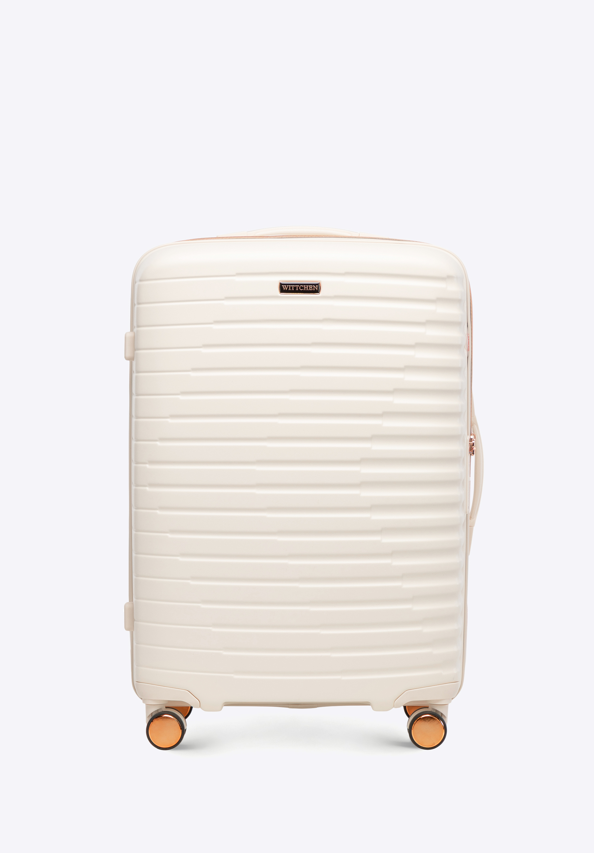 Mittelgroßer Koffer aus Polycarbonat mit horizontalen Rillen, creme-gold, 56-3P-612-88G, Bild 1