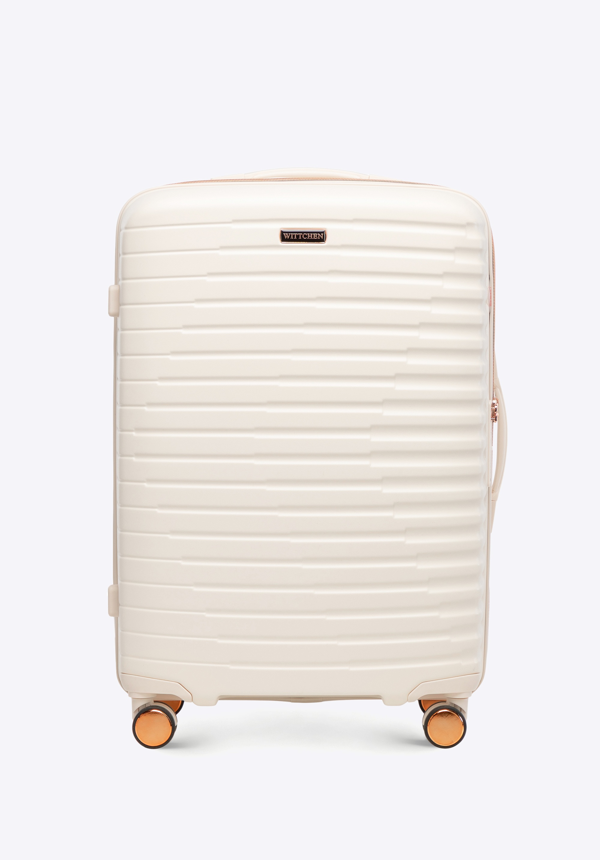 Mittelgroßer Koffer aus Polycarbonat mit horizontalen Rillen, creme-gold, 56-3P-612-88G, Bild 1