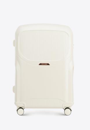 Großer Koffer aus Polycarbonat mit roségoldenem Reißverschluss, Creme, 56-3P-133-88, Bild 1