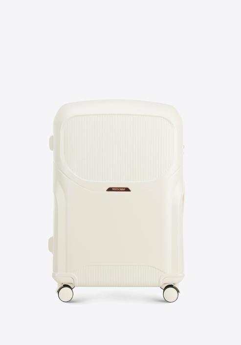 Großer Koffer aus Polycarbonat mit roségoldenem Reißverschluss, Creme, 56-3P-133-10, Bild 1