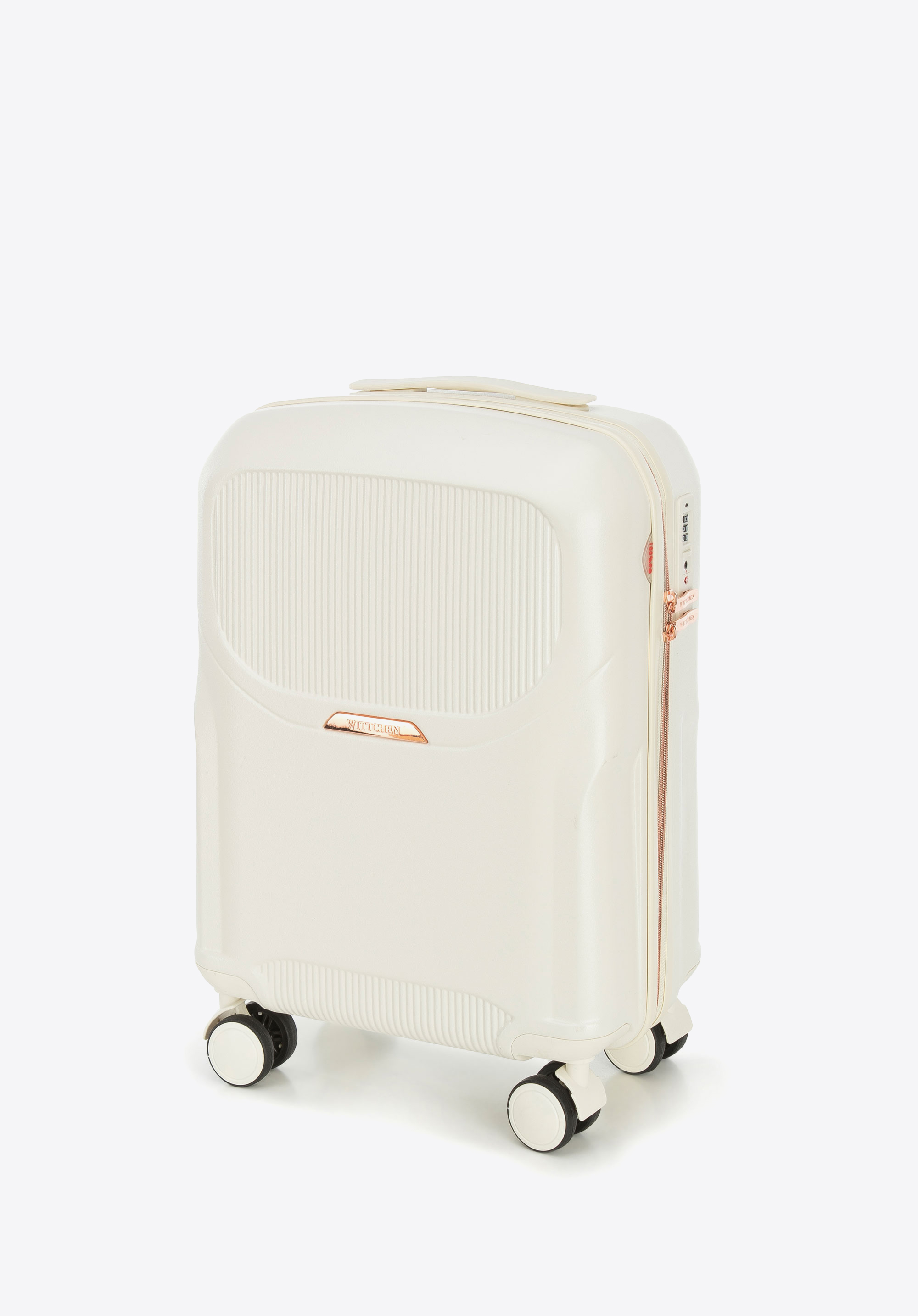 Kabinenkoffer aus Polycarbonat mit roségoldenem Reißverschluss, Creme, 56-3P-131-88, Bild 1