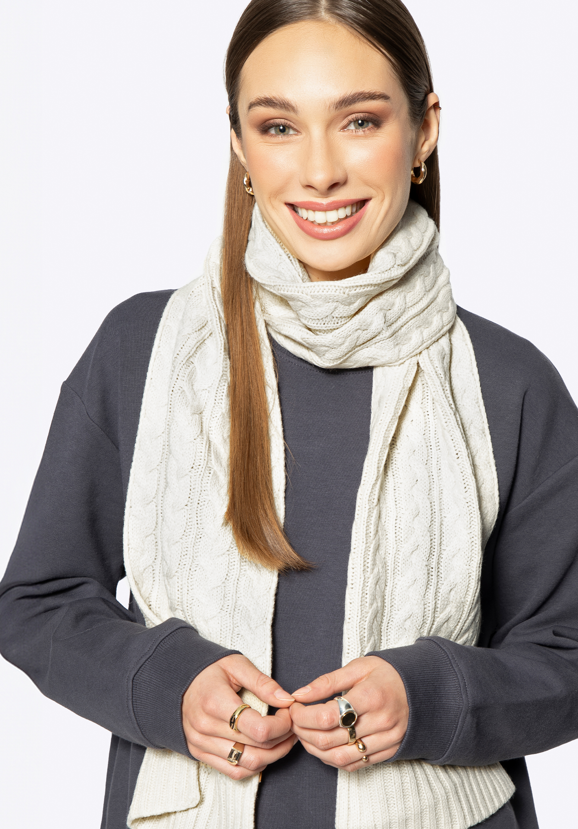 Karierter Damenschal lang, Creme, 97-7F-016-0, Bild 1