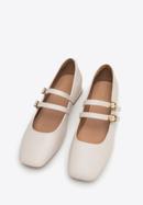 Klassische Ballerinas aus Leder mit Riemen, Creme, 98-D-963-0-38, Bild 2