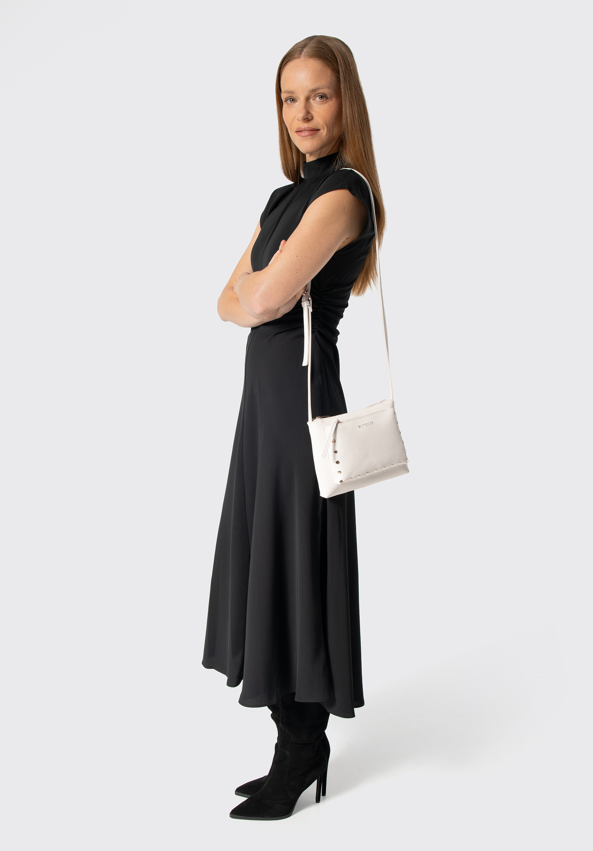 Kleine Damen-Umhängetasche mit Ziernieten, Creme, 104-4Y-505-0, Bild 1