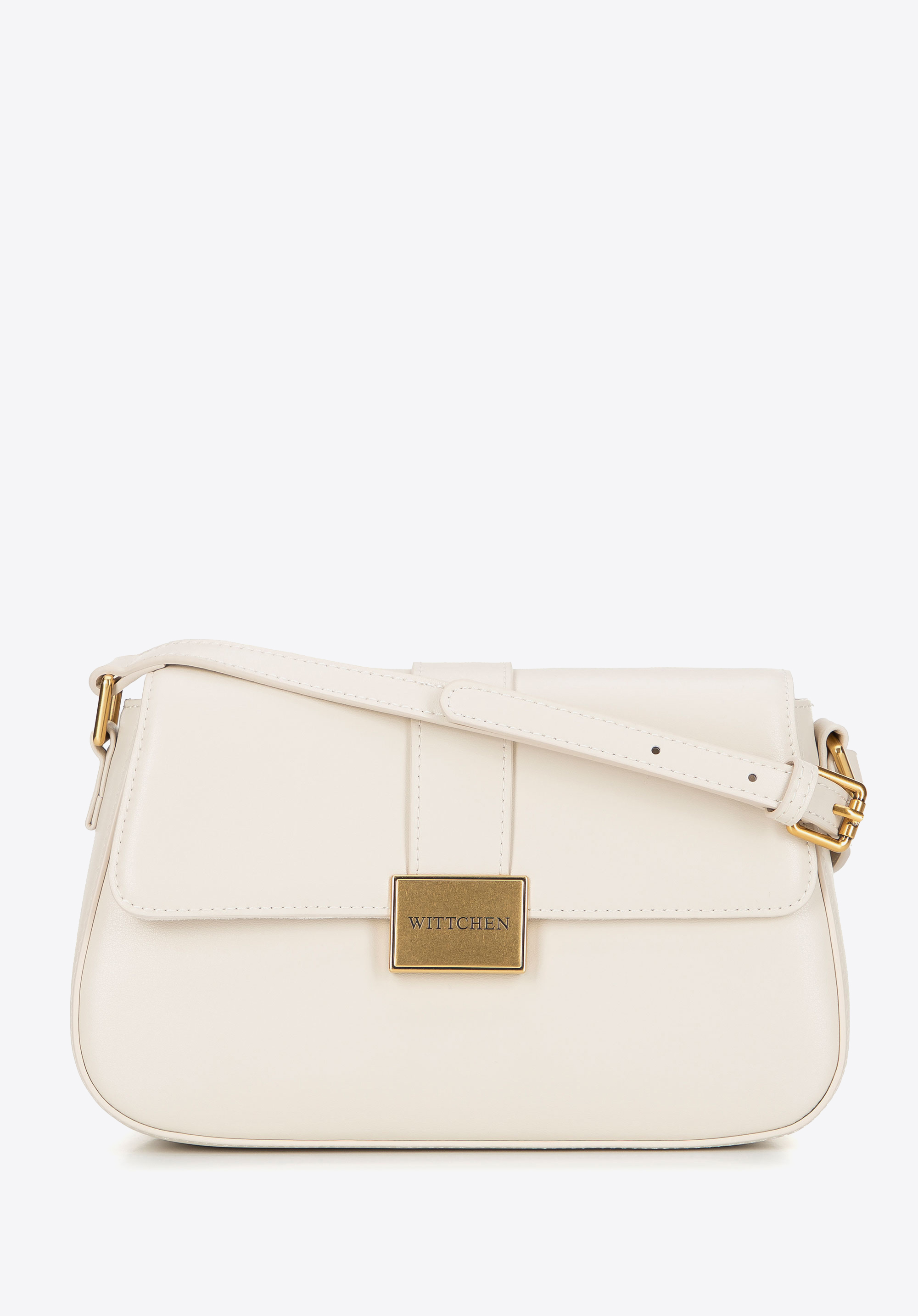 Kleine Umhängetasche aus Leder mit dekorativem Verschluss, Creme, 101-4E-614-9, Bild 1