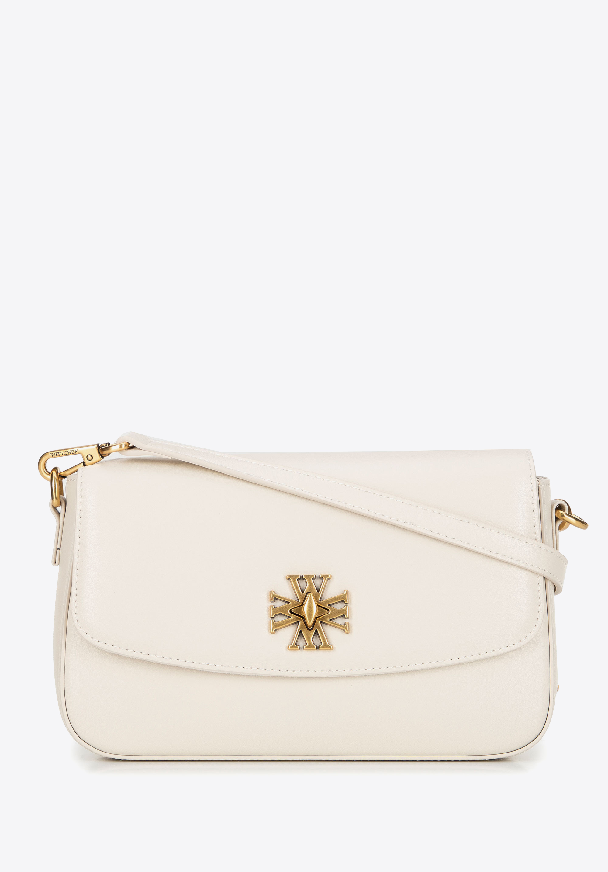 Kleine Umhängetasche aus Leder mit dekorativem Verschluss, Creme, 101-4E-615-9, Bild 1