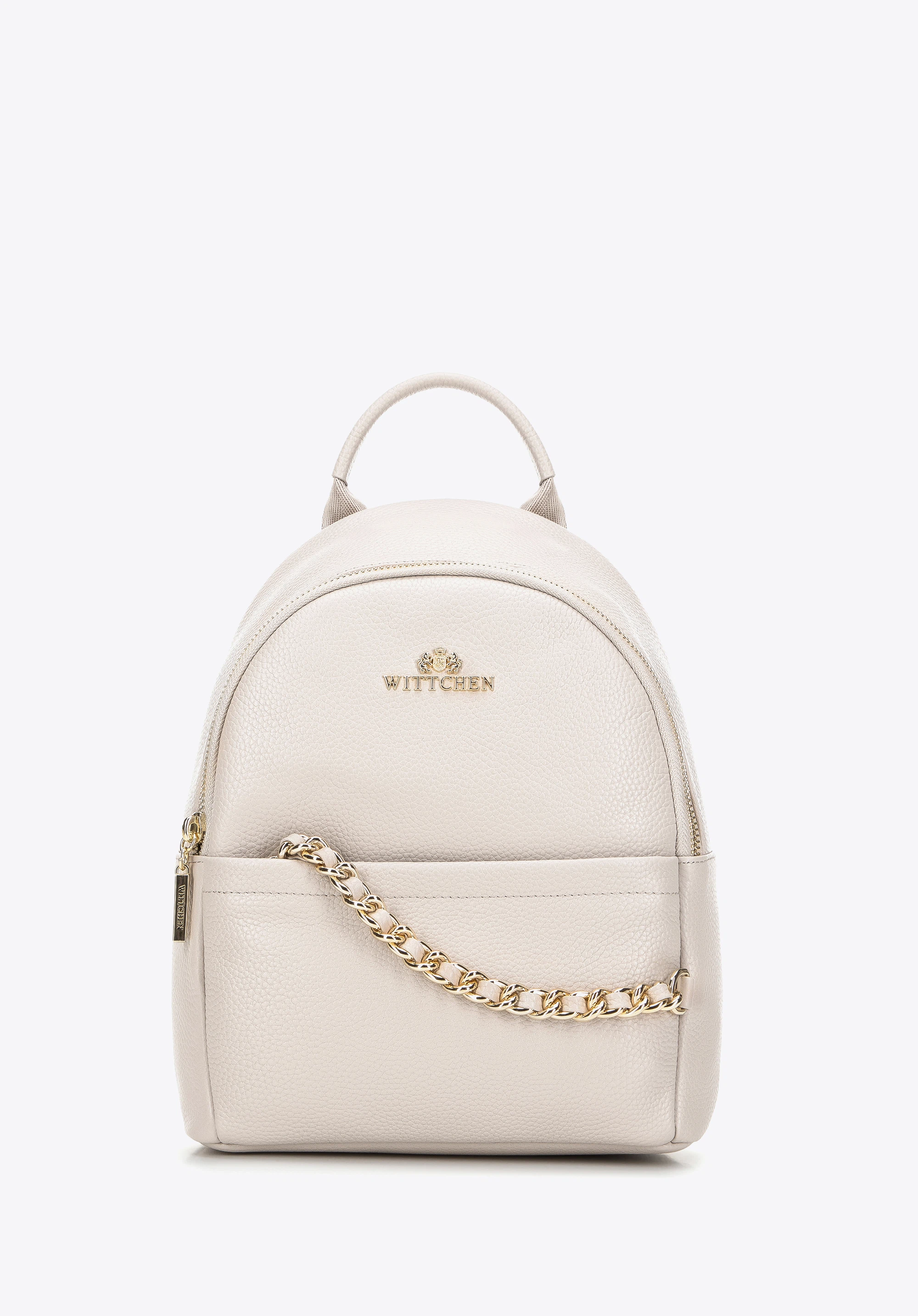Kleiner Damenrucksack aus Leder mit Kettendetail, Creme, 98-4E-618-0, Bild 1