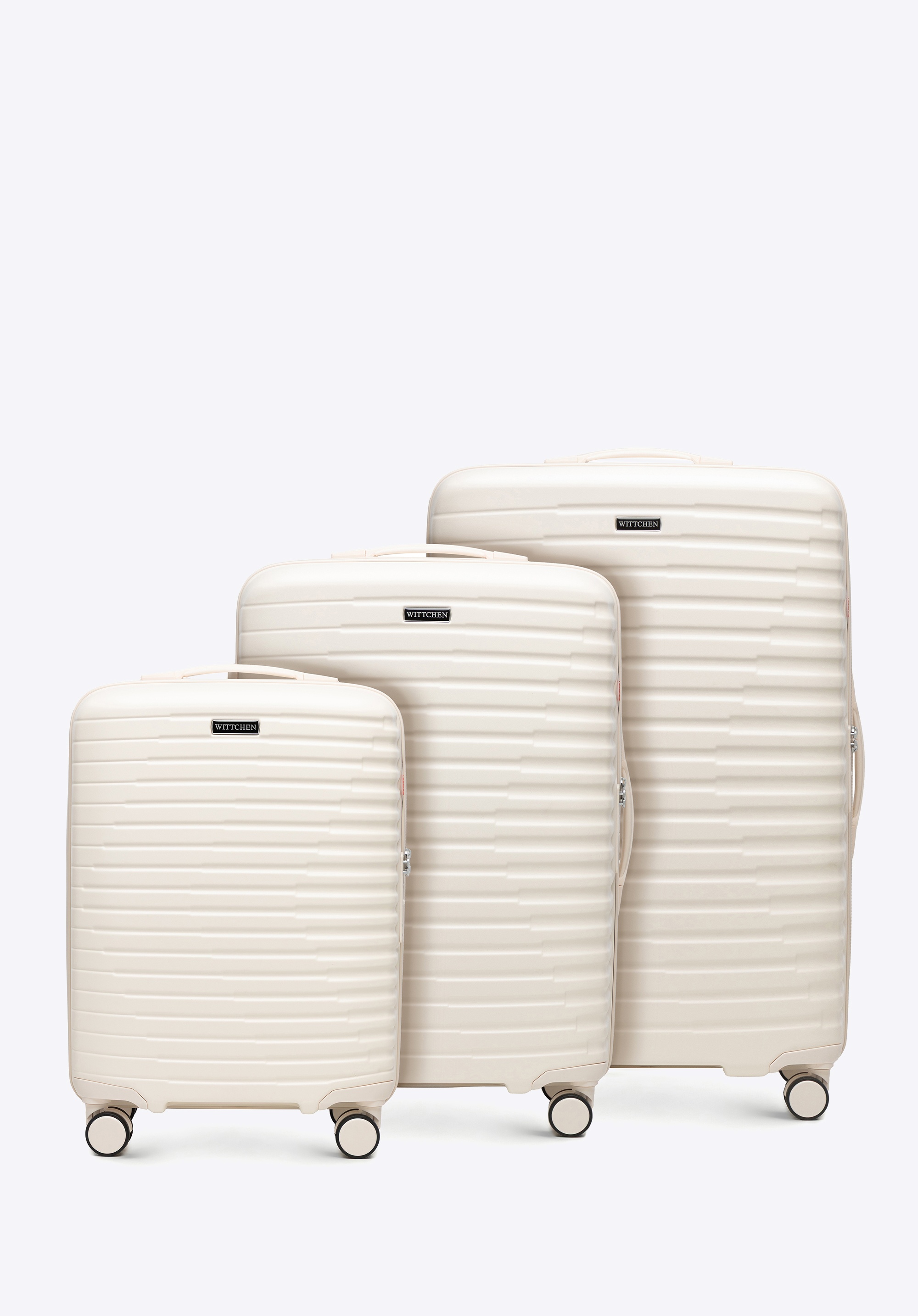 Kofferset aus Polycarbonat mit horizontalen Rillen, Creme, 56-3P-61S-88, Bild 1