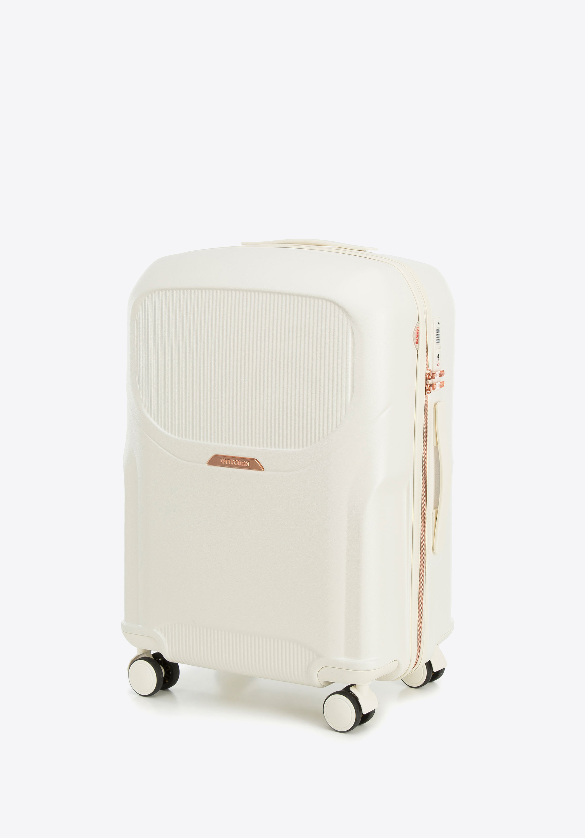 Kofferset aus Polycarbonat mit roségoldenem Reißverschluss, Creme, 56-3P-13S-88, Bild 1